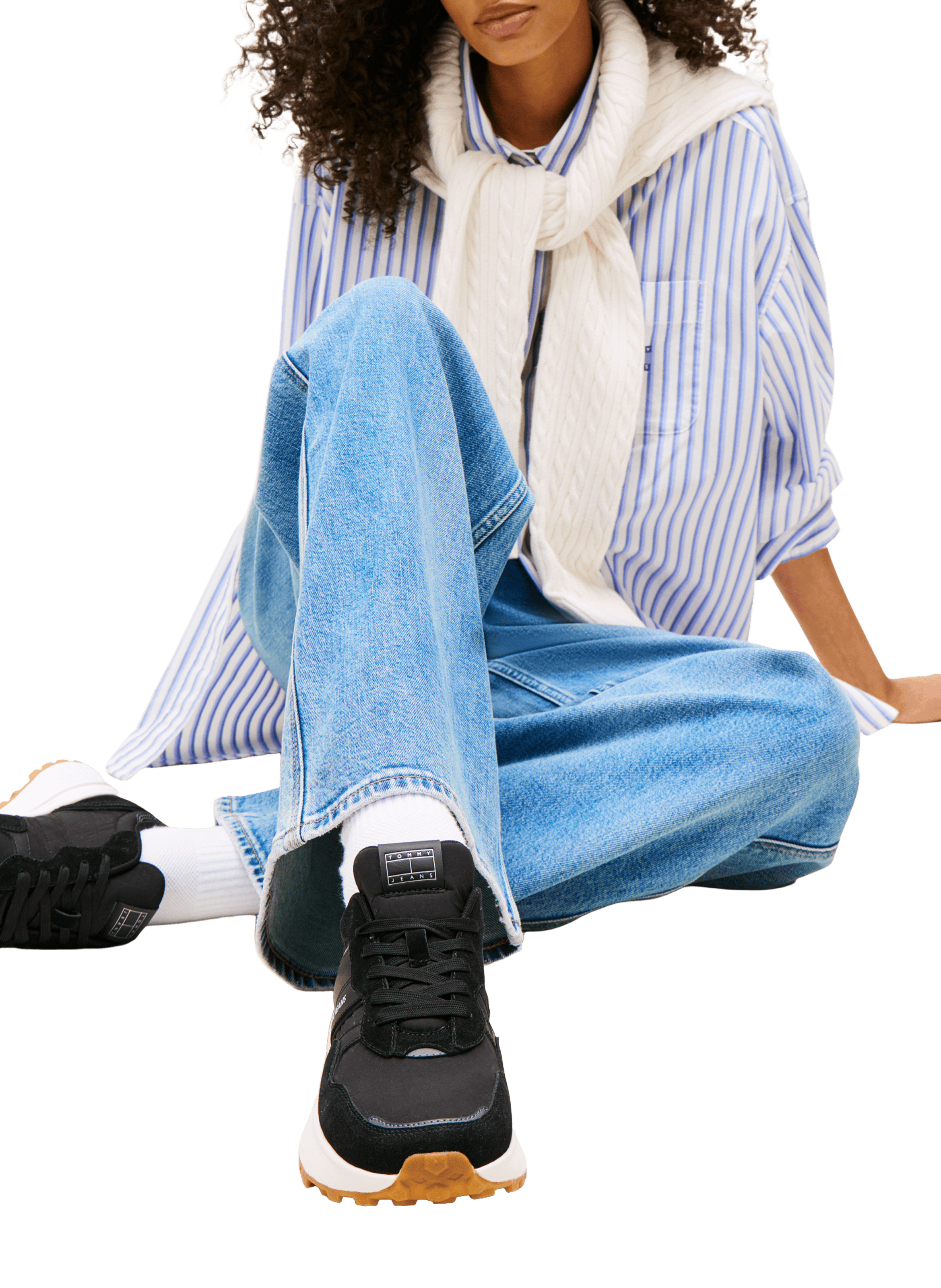 Baskets en cuir multitextures crantées TOMMY HILFIGER Noir