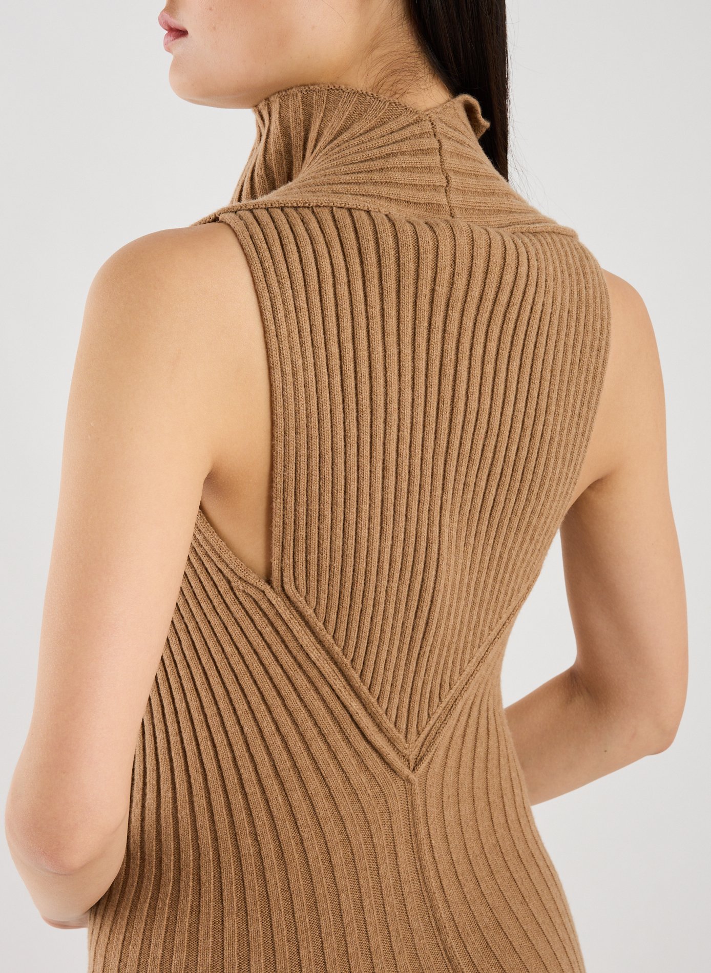 Asymmetric Ribbed Wool Blend Maxi Dress VICTORIA BECKHAM Beige
