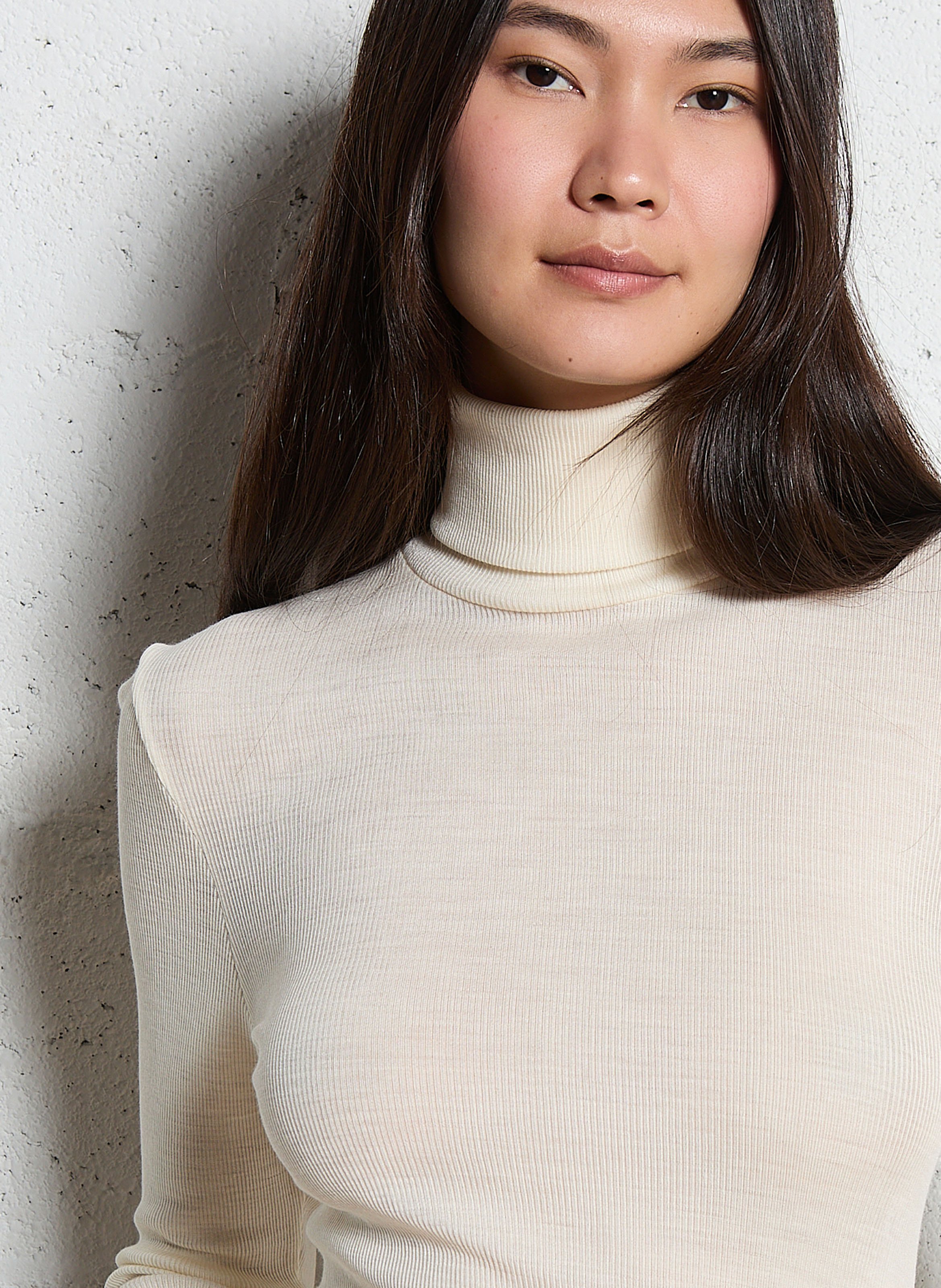 Pull moulant col roulé en laine et soie ARMOR-LUX Beige