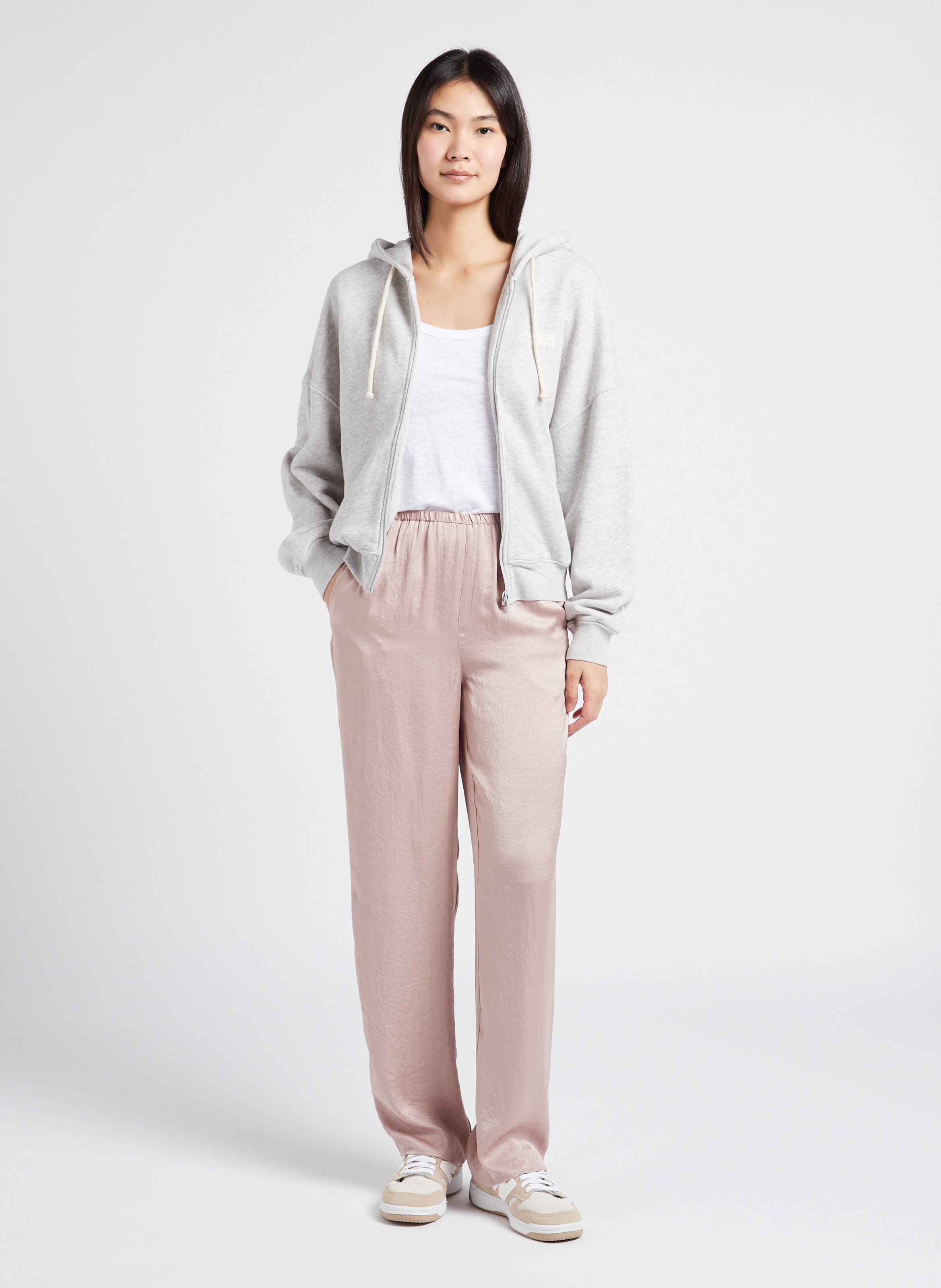 Sweat à capuche zippé et sérigraphié en coton bio kodytown AMERICAN VINTAGE Gris