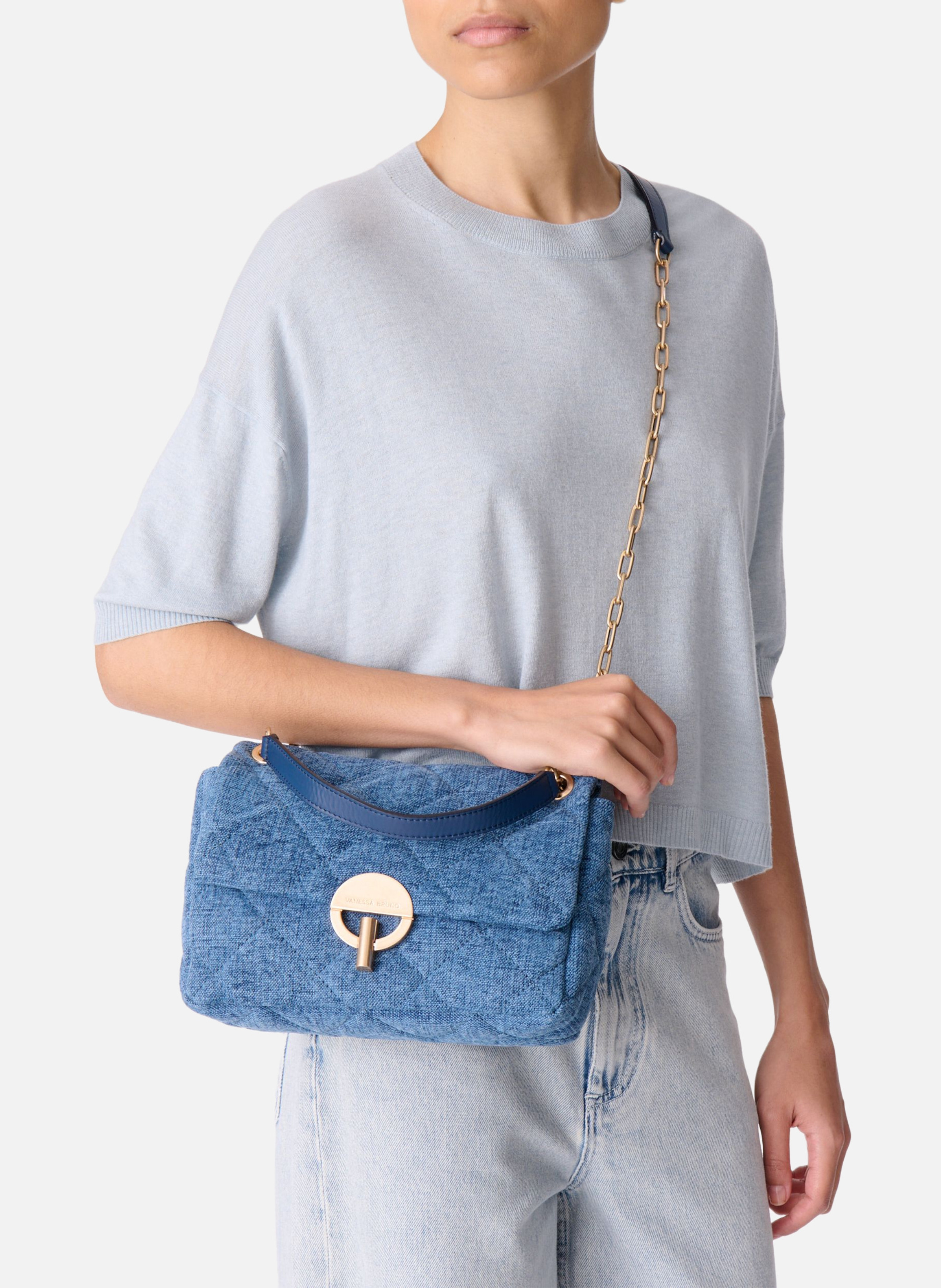 Grand sac moon en lin VANESSA BRUNO Bleu