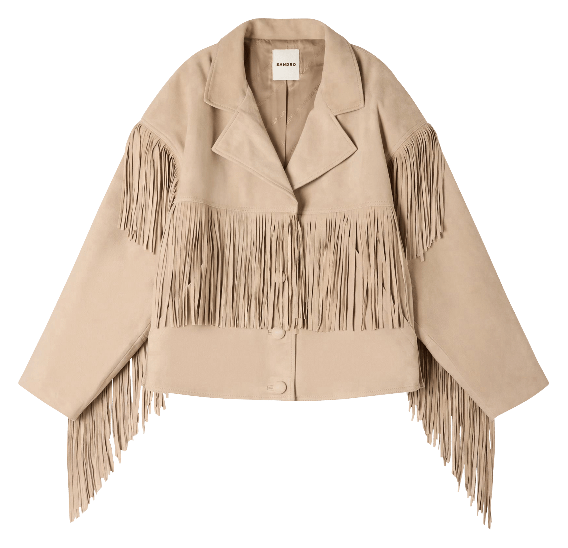 Blouson oversize à franges en suède SANDRO Beige