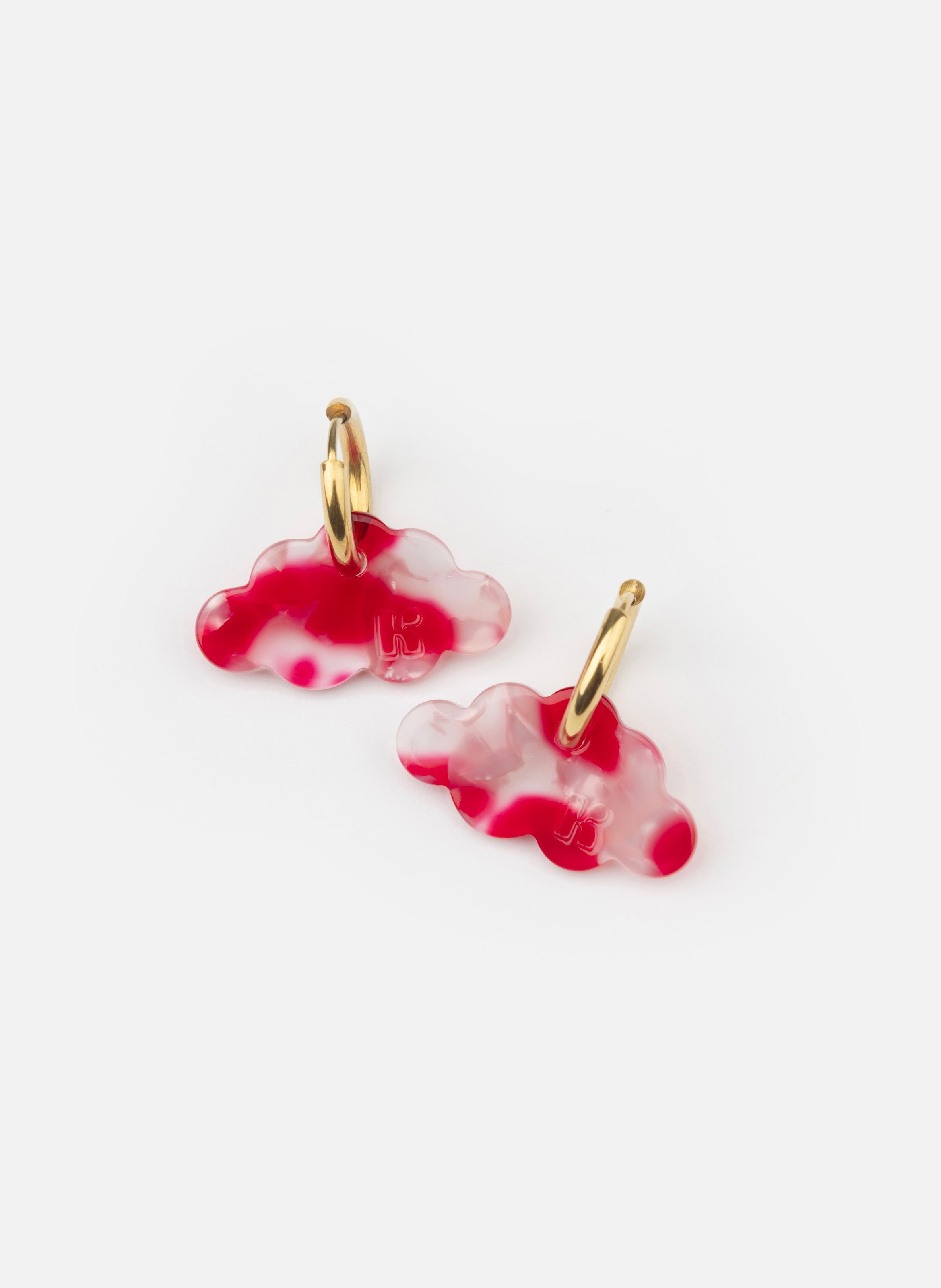 Boucles d'oreilles nuage avec anneaux en acier inoxydable argenté KURAGE GINZA Rouge