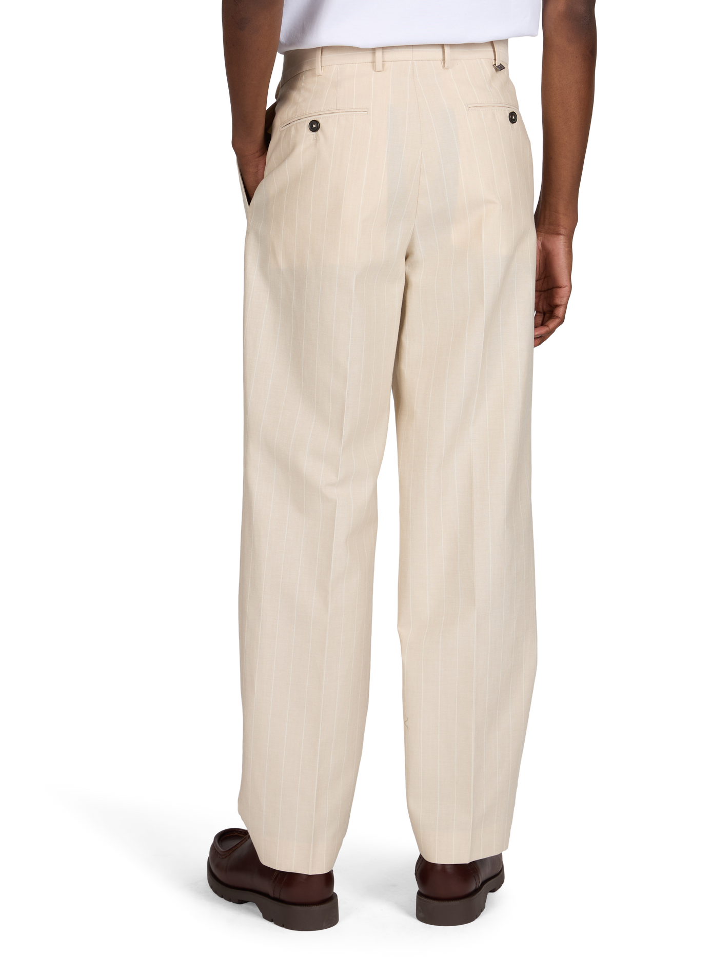 Pantalon à rayures en coton et laine vierge PT01 Beige