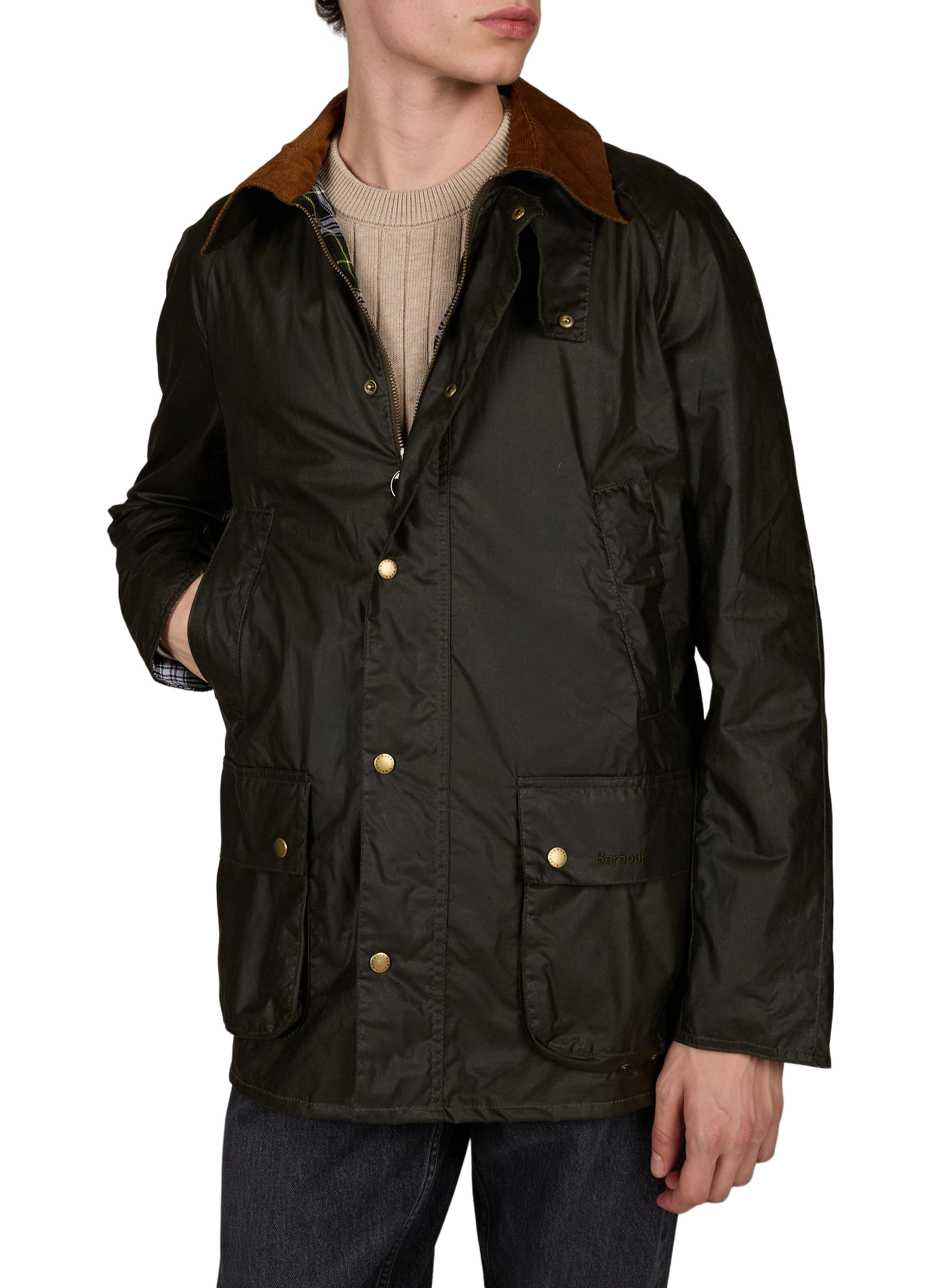 Waxed cotton jacket with velvet collar BARBOUR Khaki