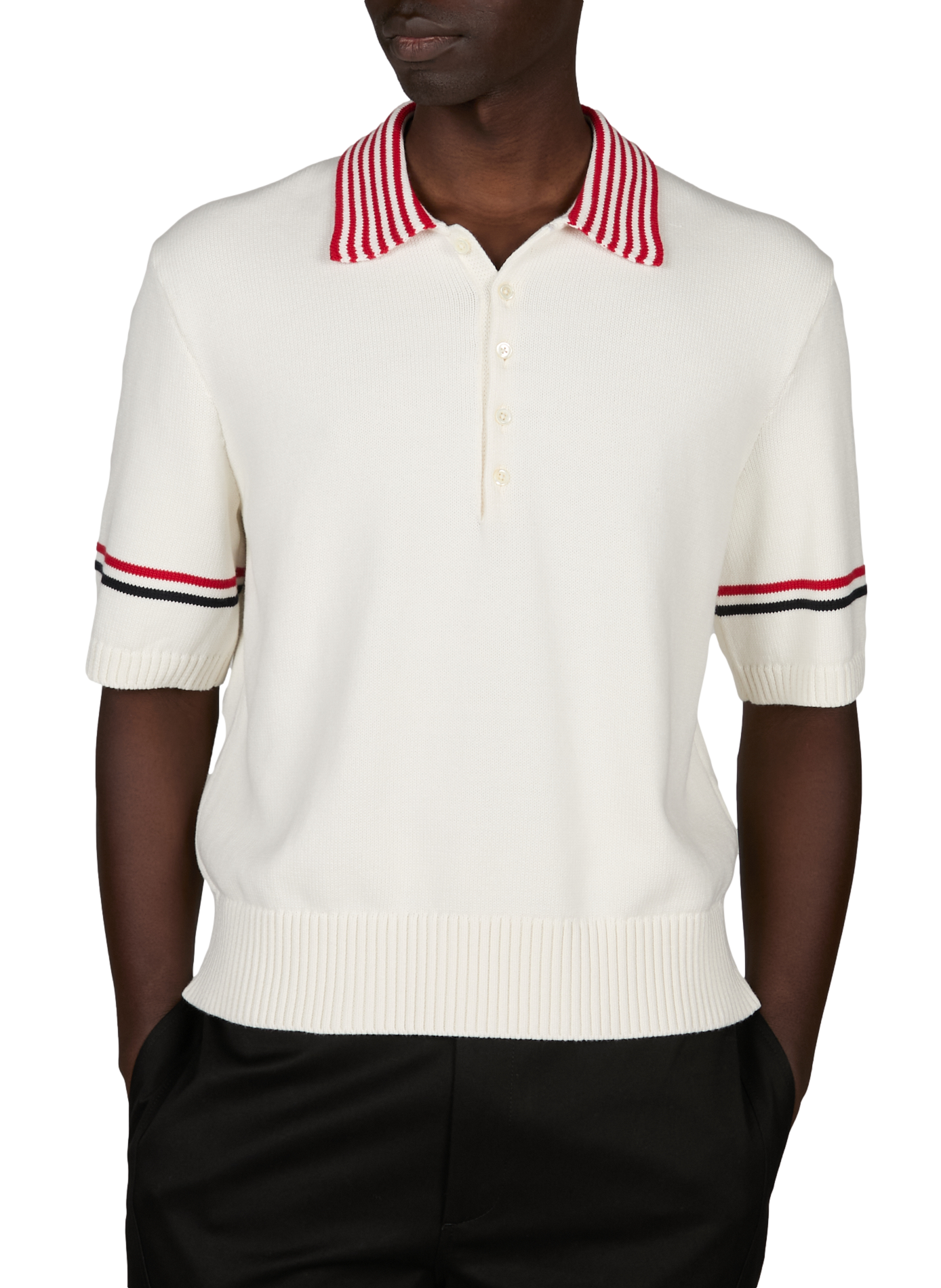 Straight fit short-sleeved knit polo THOM BROWNE White