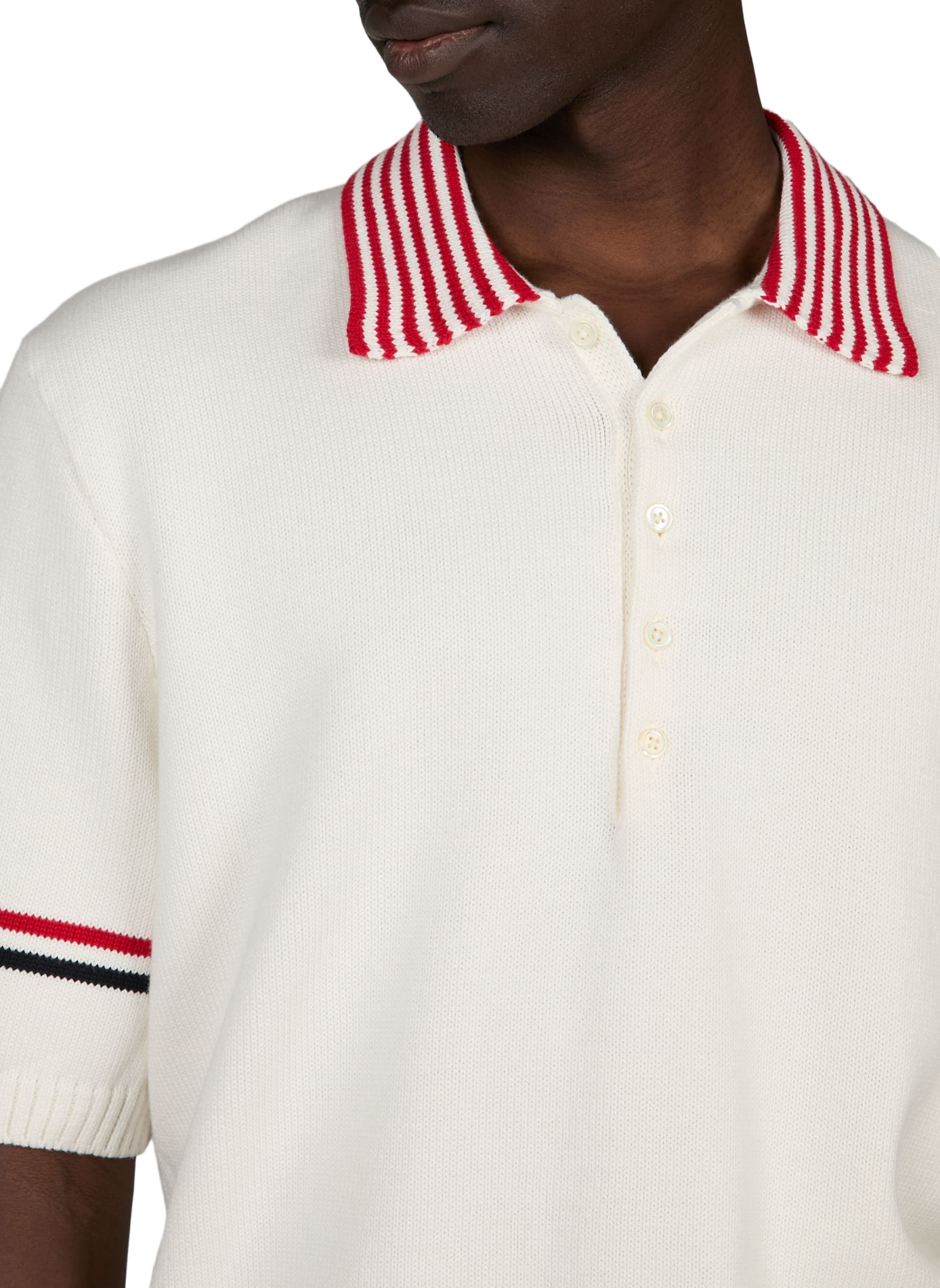 Straight fit short-sleeved knit polo THOM BROWNE White