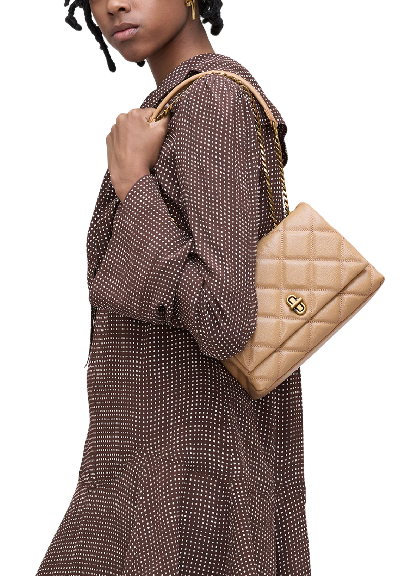 Sac à main à double chaîne en cuir MARC JACOBS Marron