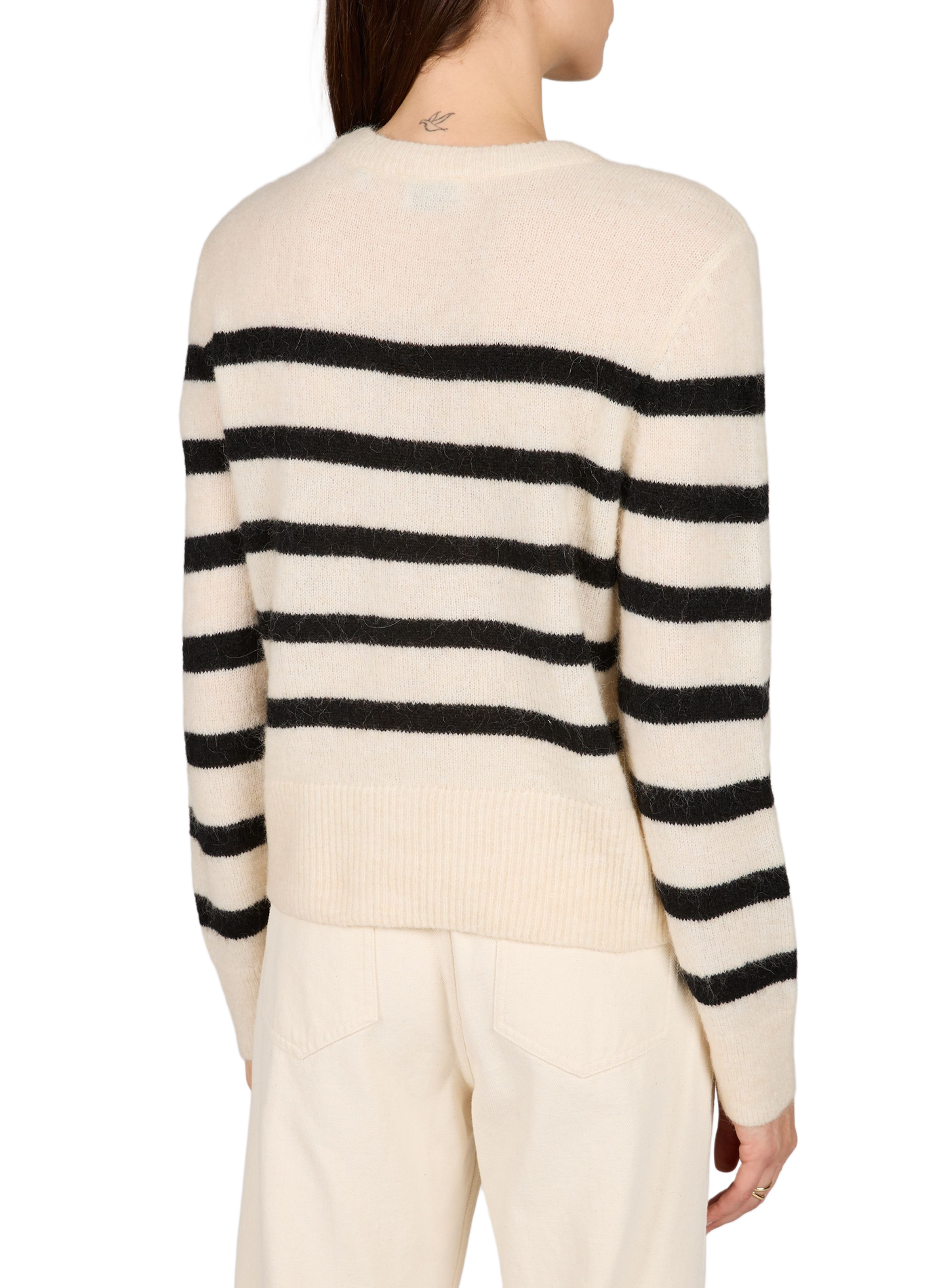 Loose-fitting striped crew-neck sweater OBJECT Beige