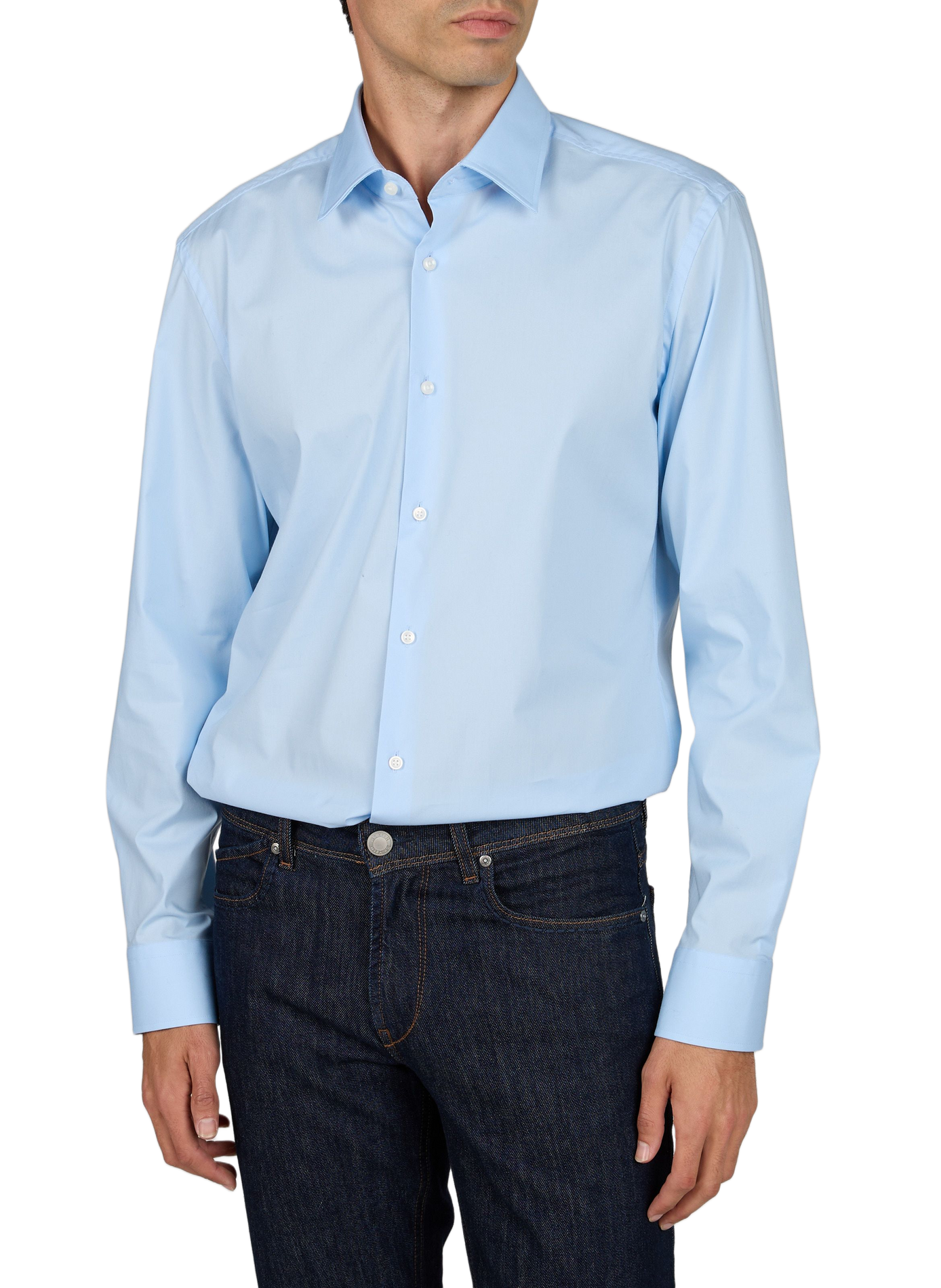 Camisa entallada de algodón mezclado BOSS Azul