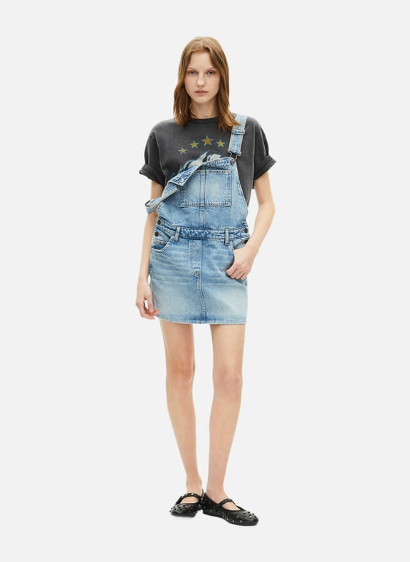 Robe courte salopette denim coupe droite Bleu by THE KOOPLES THE KOOPLES Robe courte salopette denim coupe droite Bleu