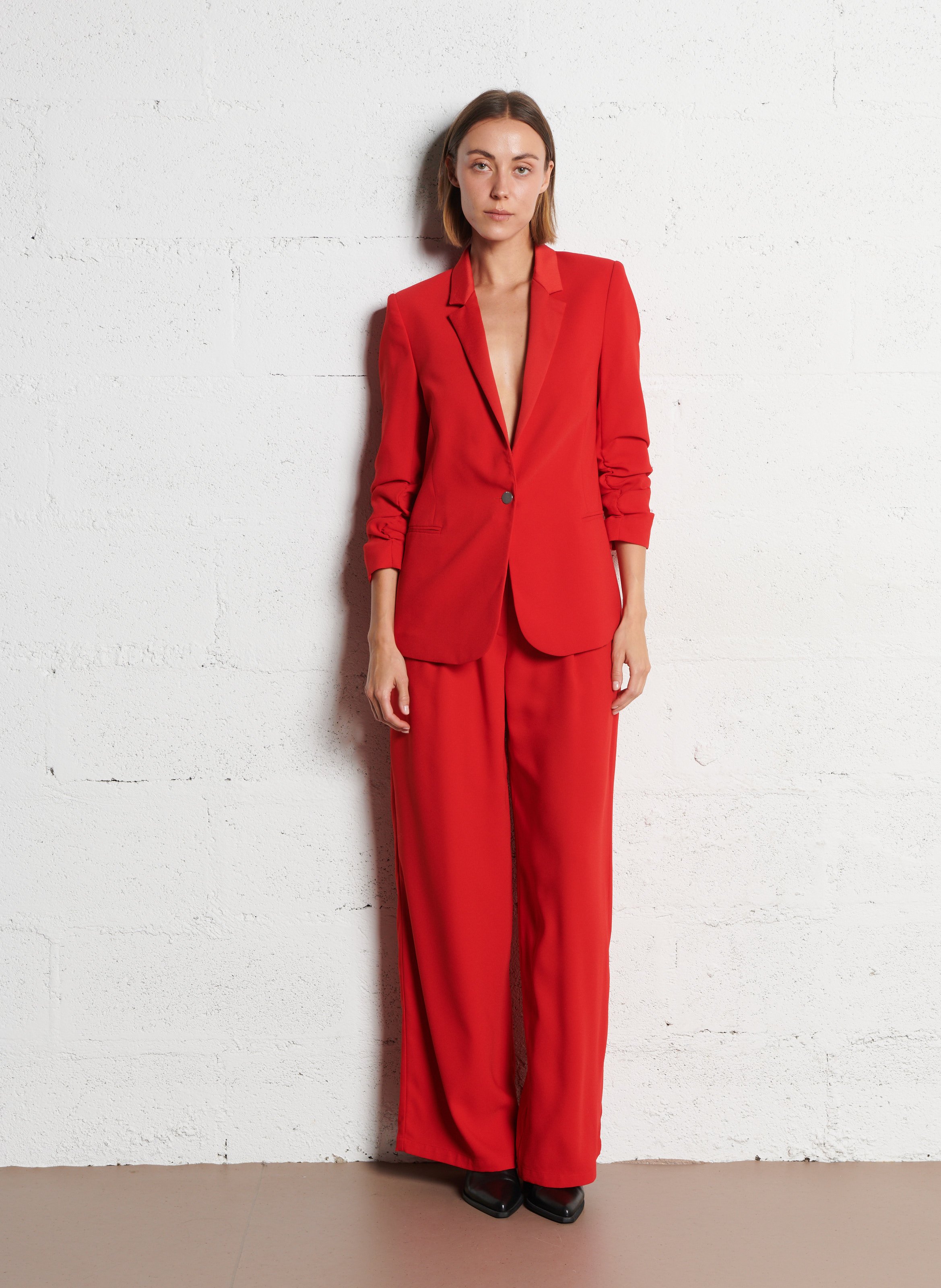 Pantalon large taille haute IKKS Rouge