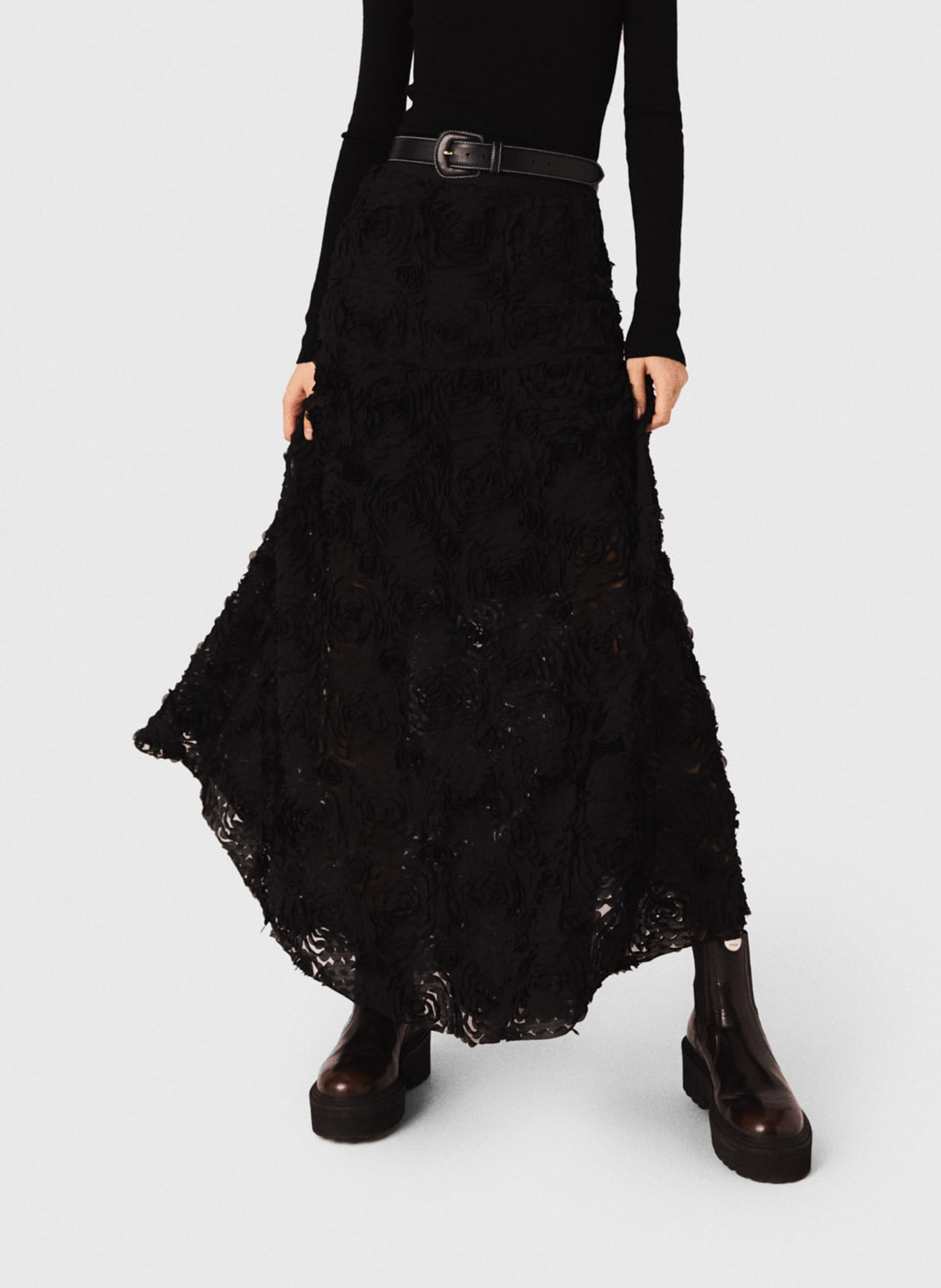 Jupe longue brodée MAJE Noir
