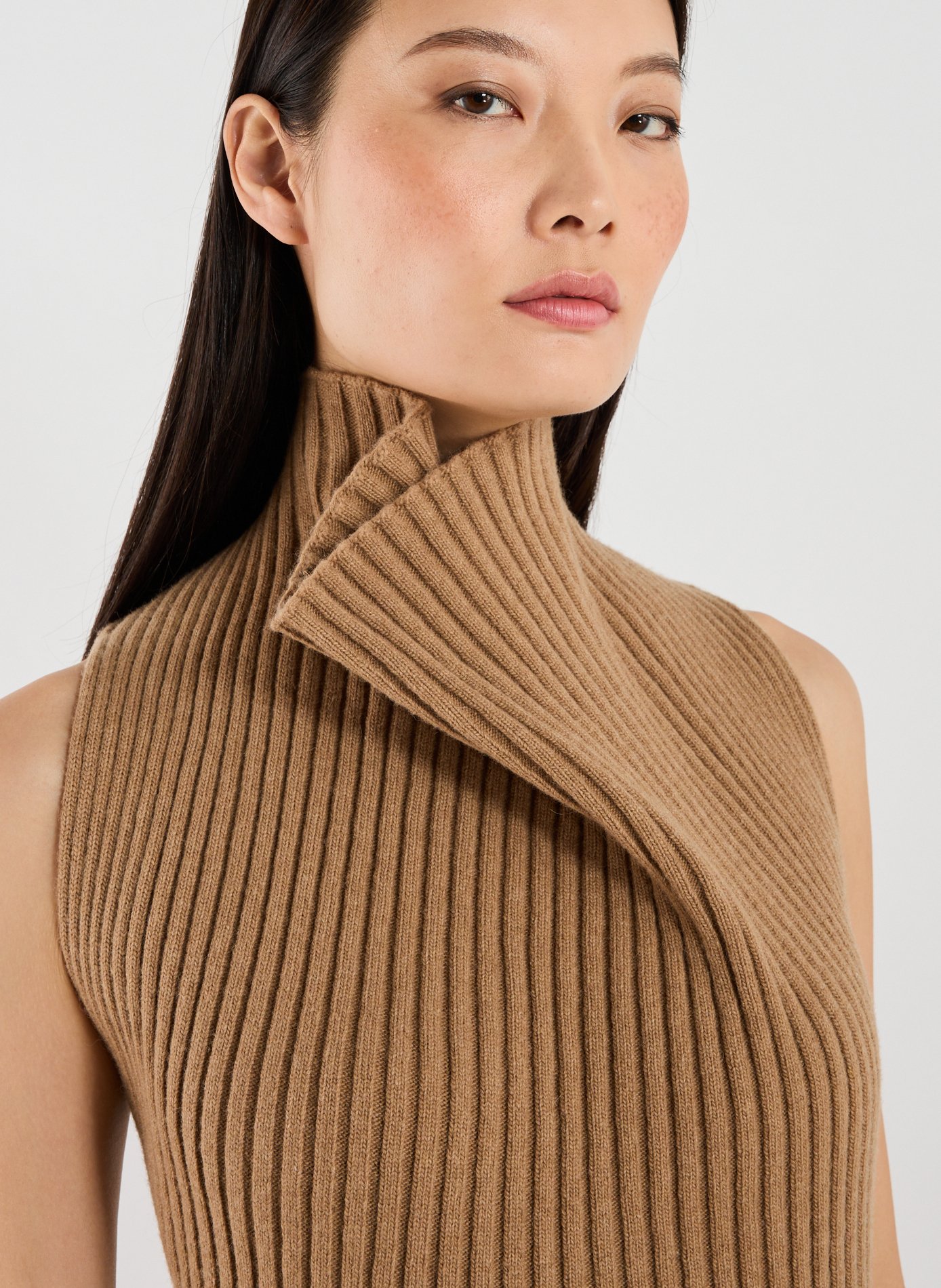 Asymmetric Ribbed Wool Blend Maxi Dress VICTORIA BECKHAM Beige