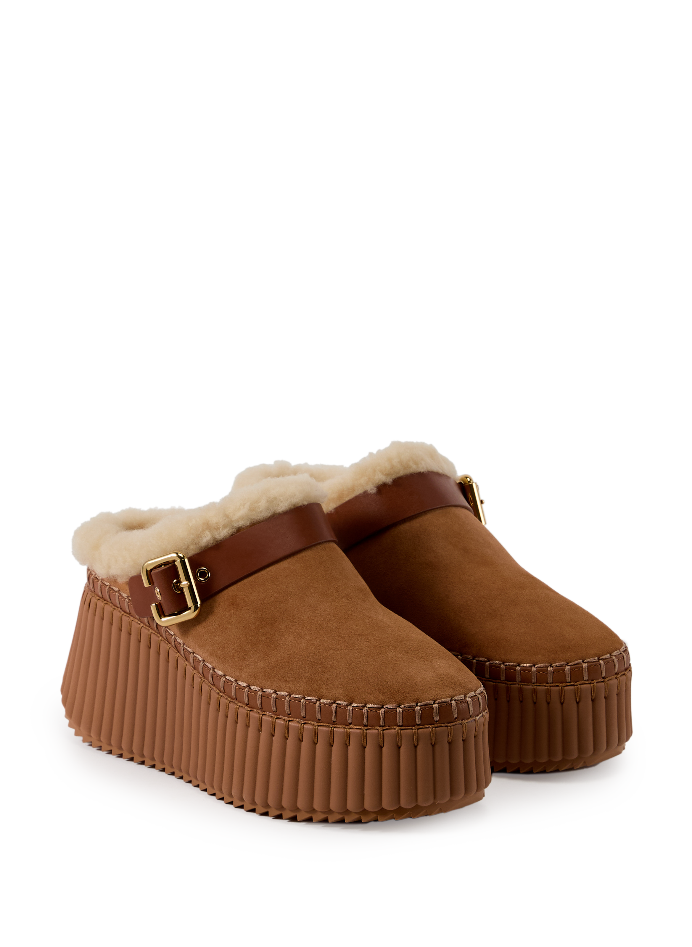 Boots compensées en cuir CHLOÉ Marron