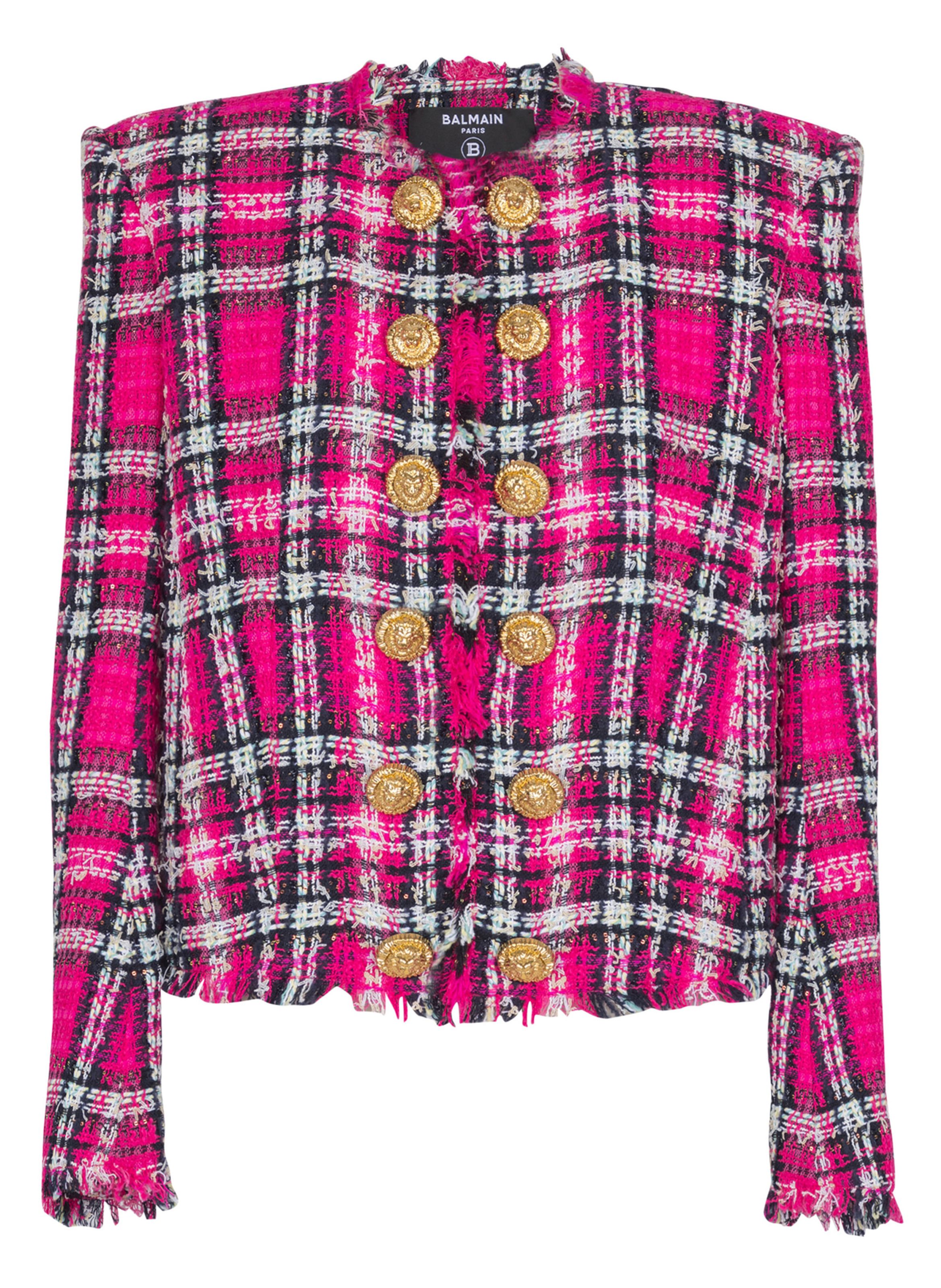 Spencer en tweed tartan à paillettes BALMAIN Rose