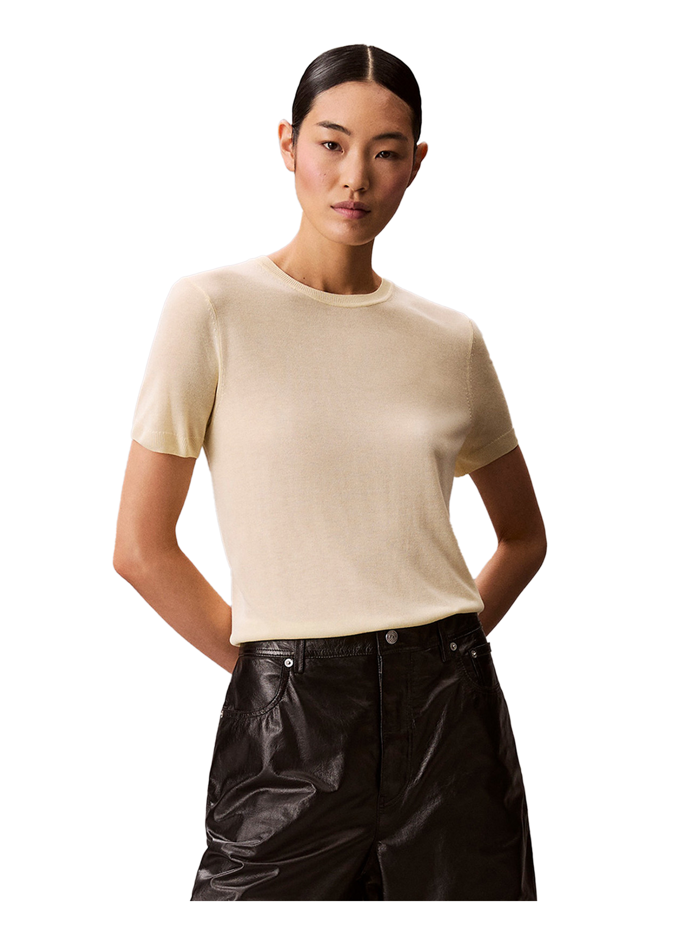 CALVIN KLEIN Short-sleeved viscose sweater Yellow