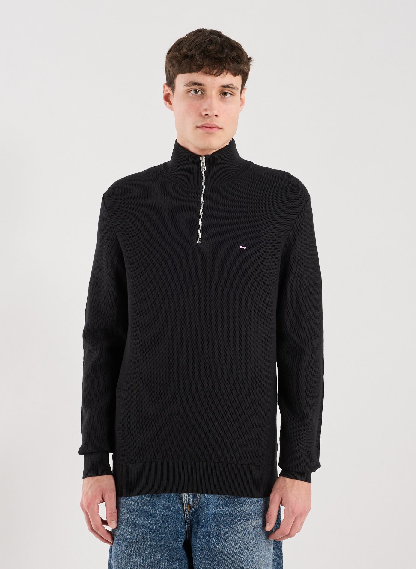 EDEN PARK Pull col zippé en coton Noir