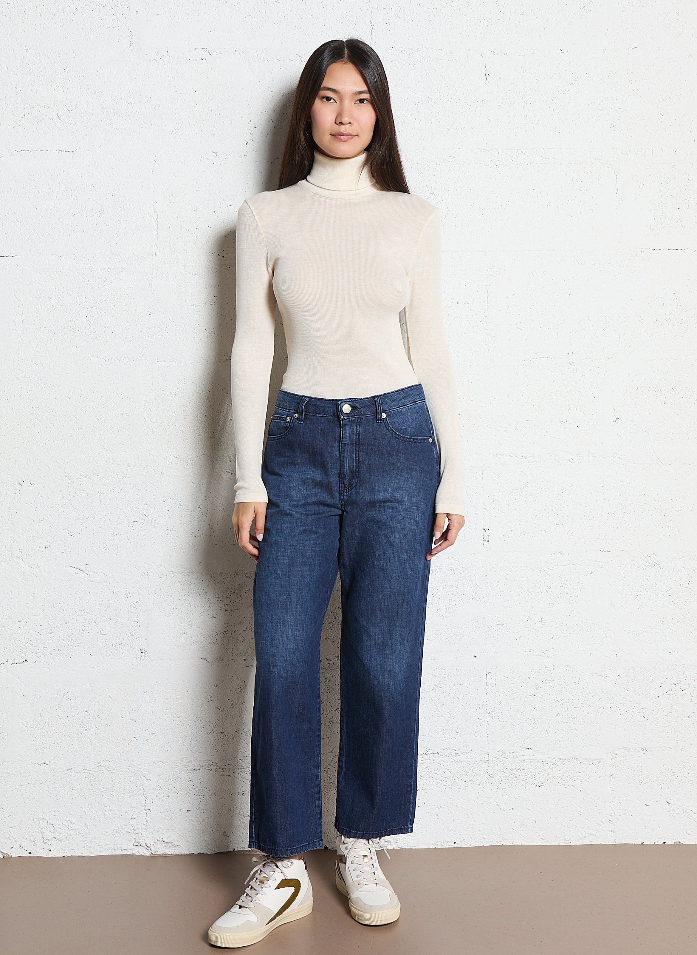 Pull moulant col roulé en laine et soie ARMOR-LUX Beige