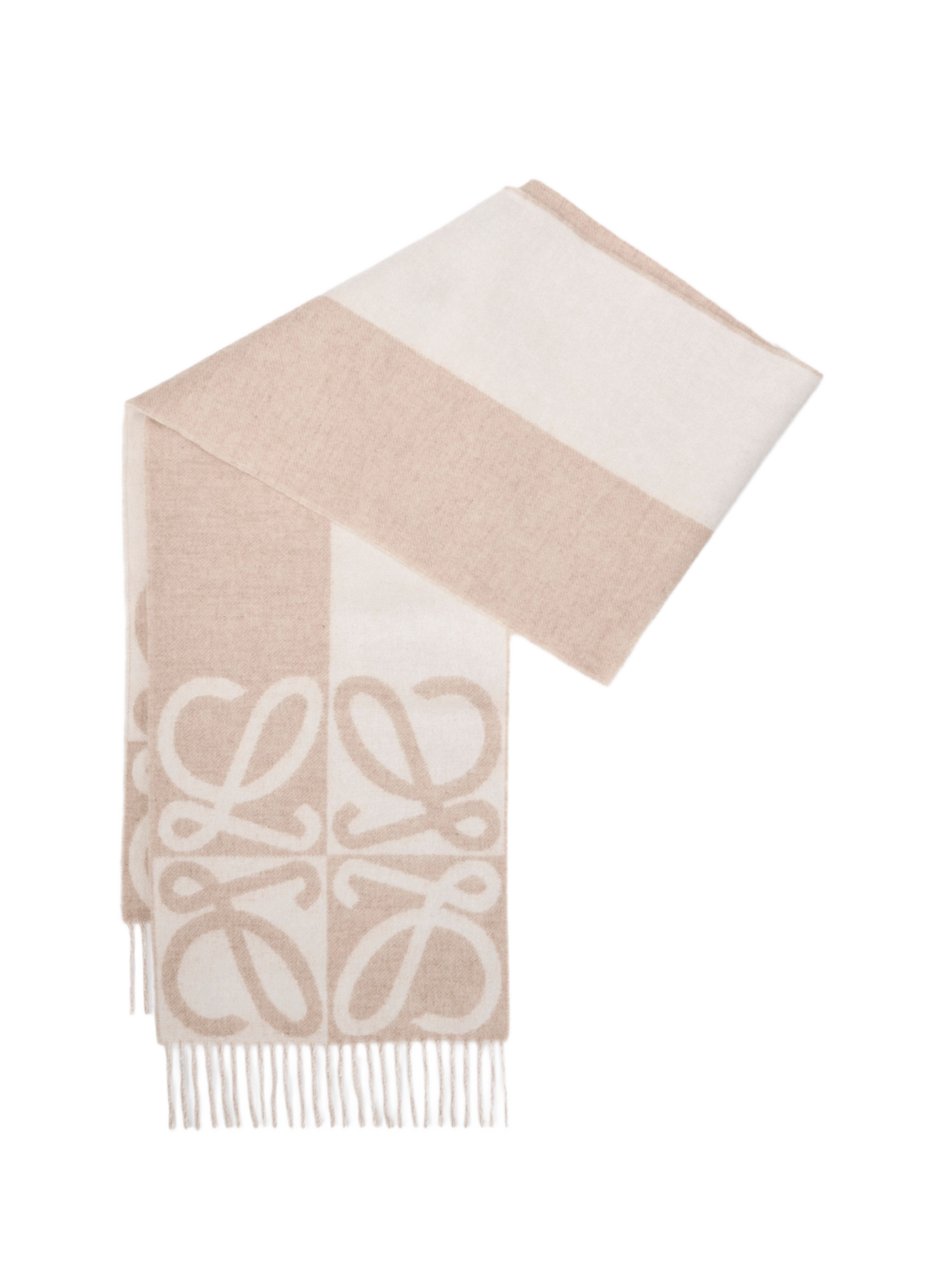 Scarf with fringe in wool and cashmere LOEWE Beige