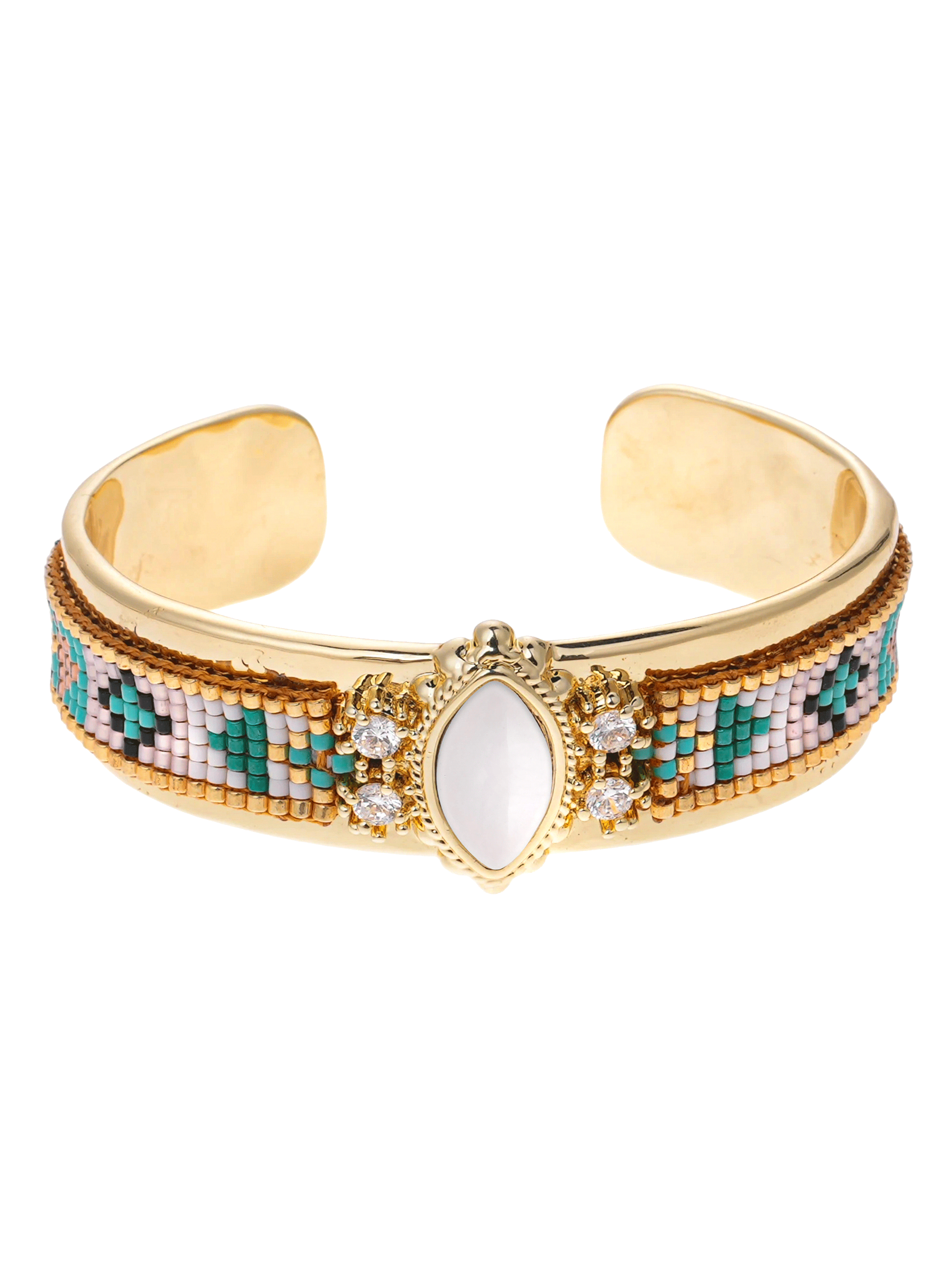 Bracelet jonc perles tissées cabochon central izmyre HIPANEMA Blanc