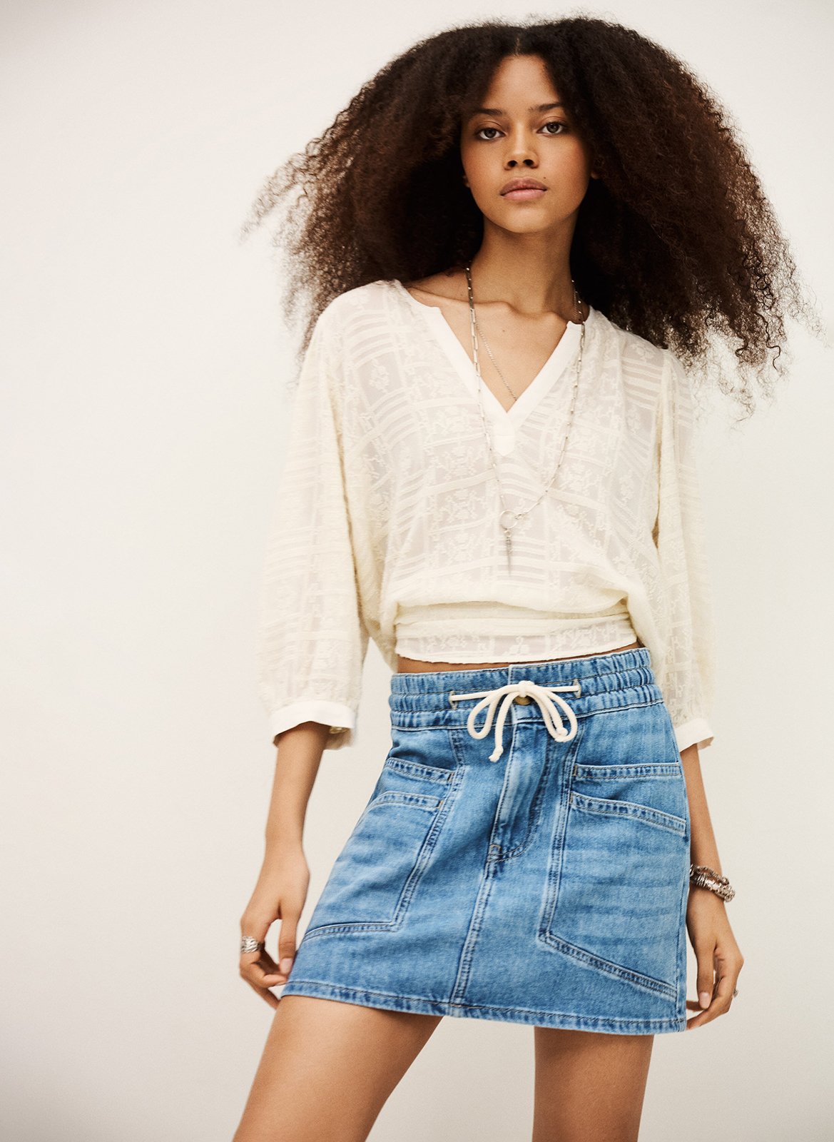 Jupe courte en denim de coton martina BA&SH Bleu