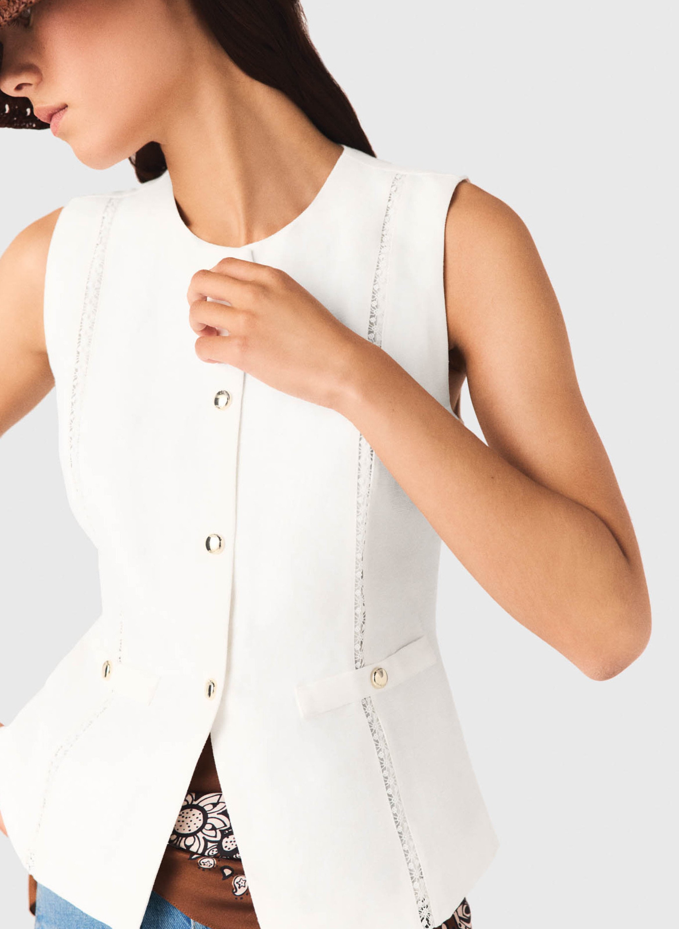 Gilet ajusté col rond MAJE Blanc