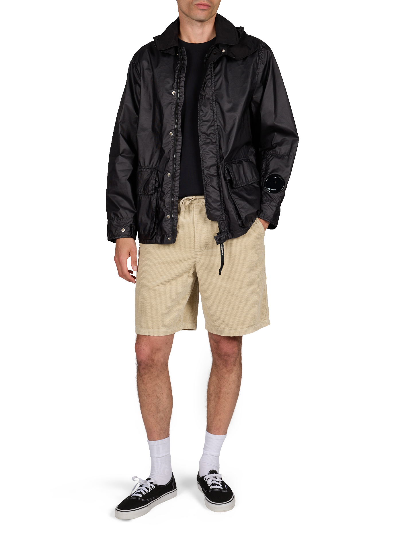 Veste imperméable à capuche amovible en coton CP COMPANY Noir