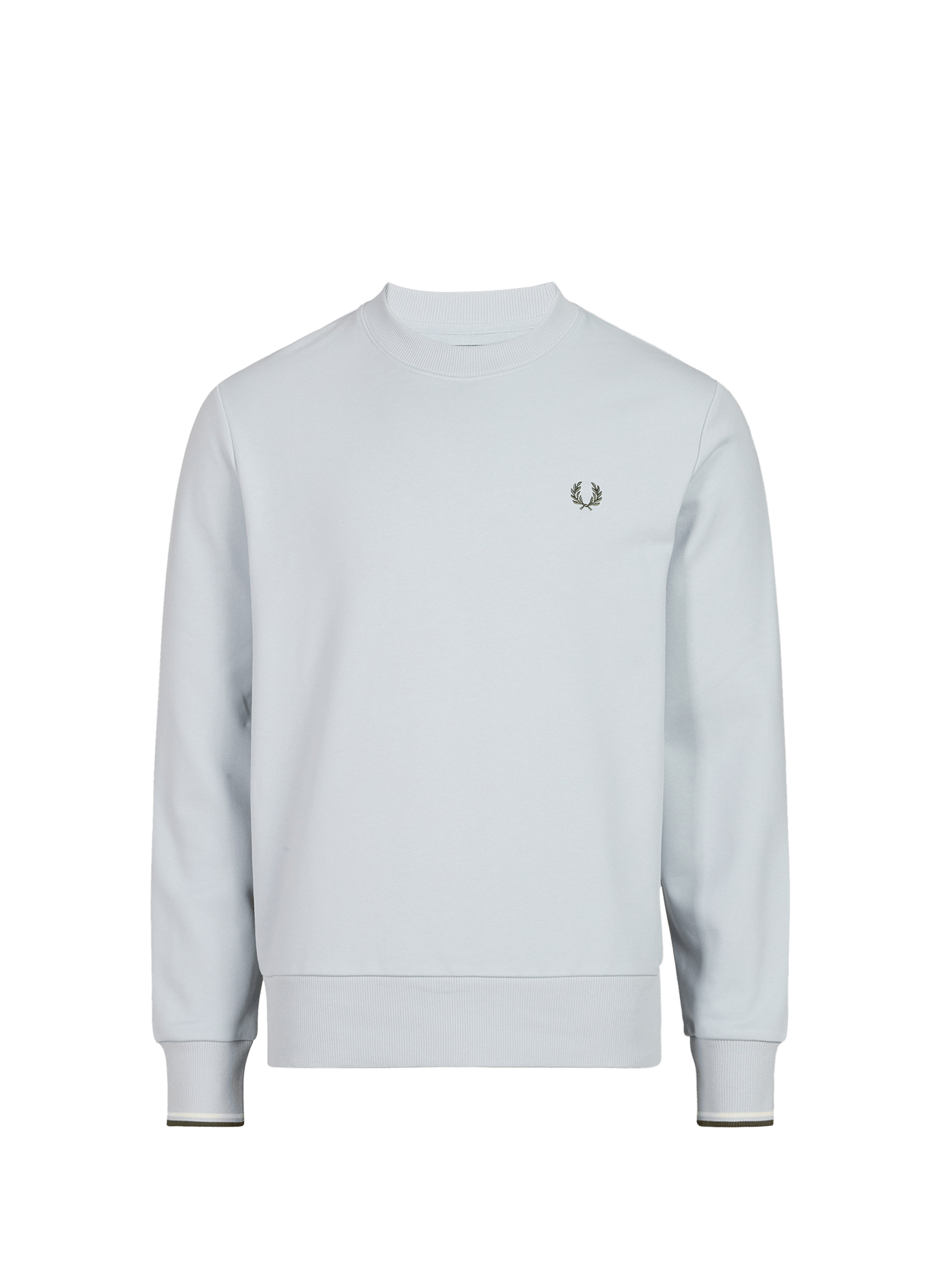 Round-neck cotton sweatshirt  Dusky blue ecru laurel wreath green