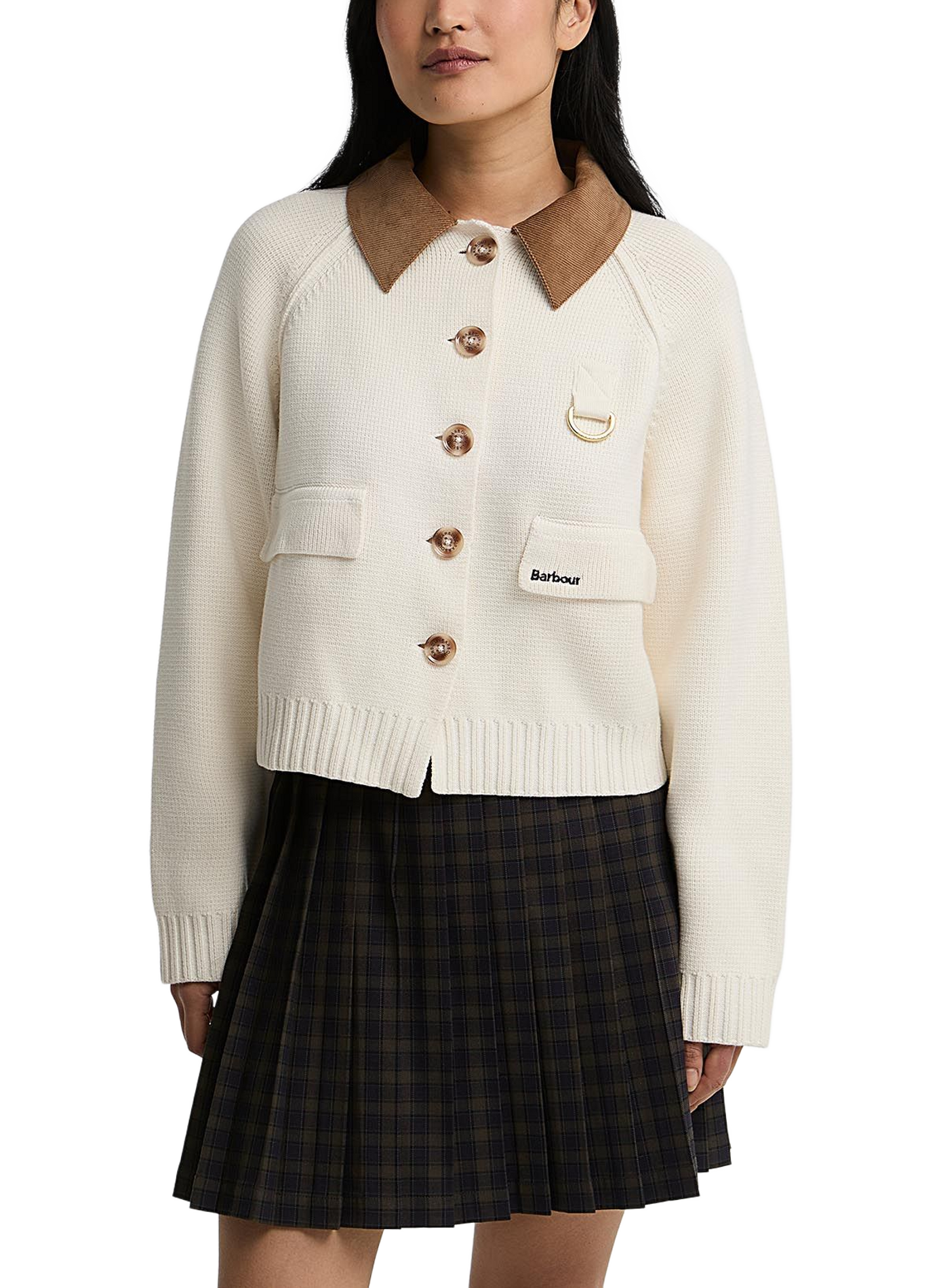 Cardigan côtelé en coton et laine mérinos BARBOUR Beige