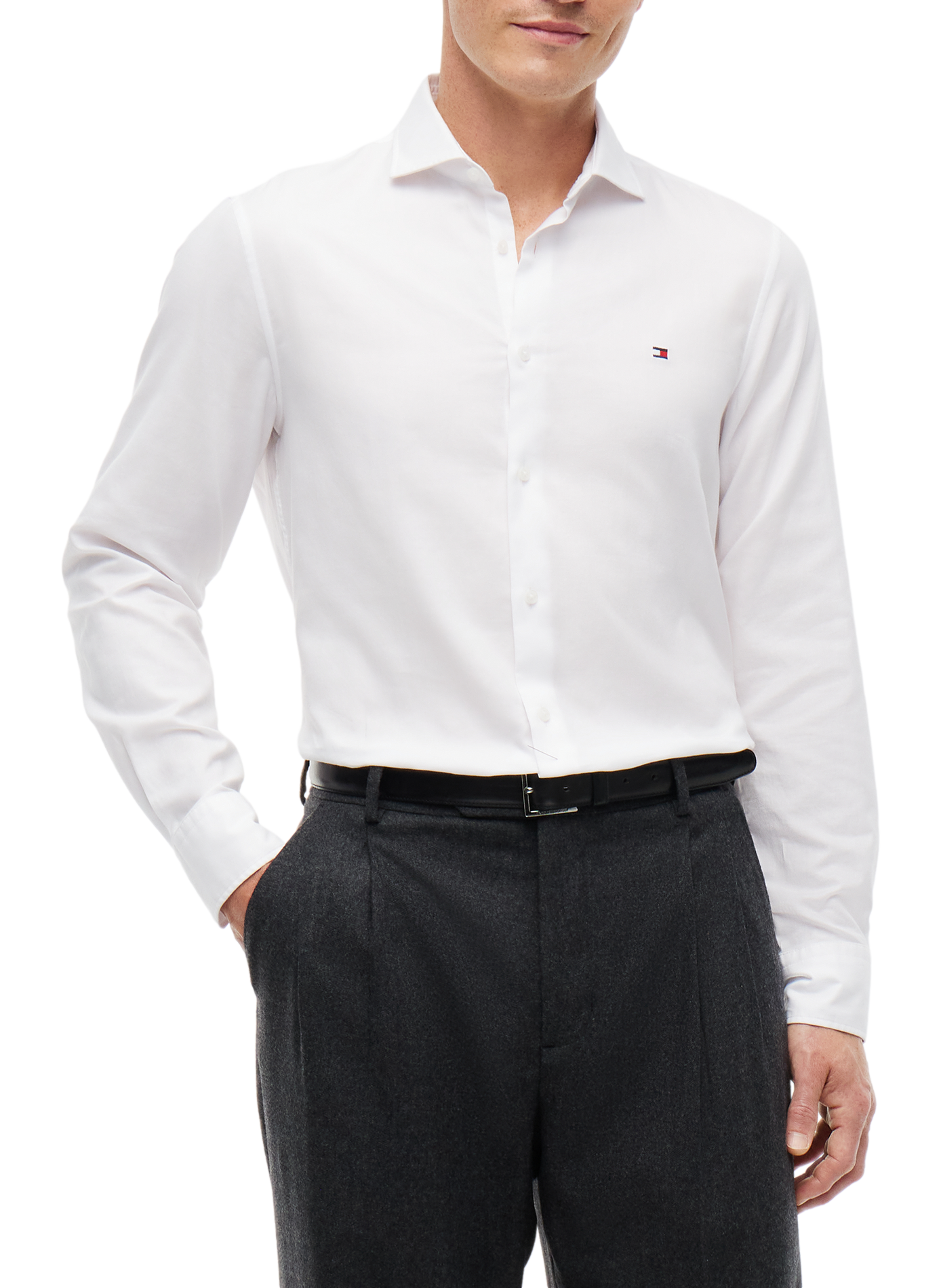 Einfarbiges Baumwollhemd TOMMY HILFIGER Weiss