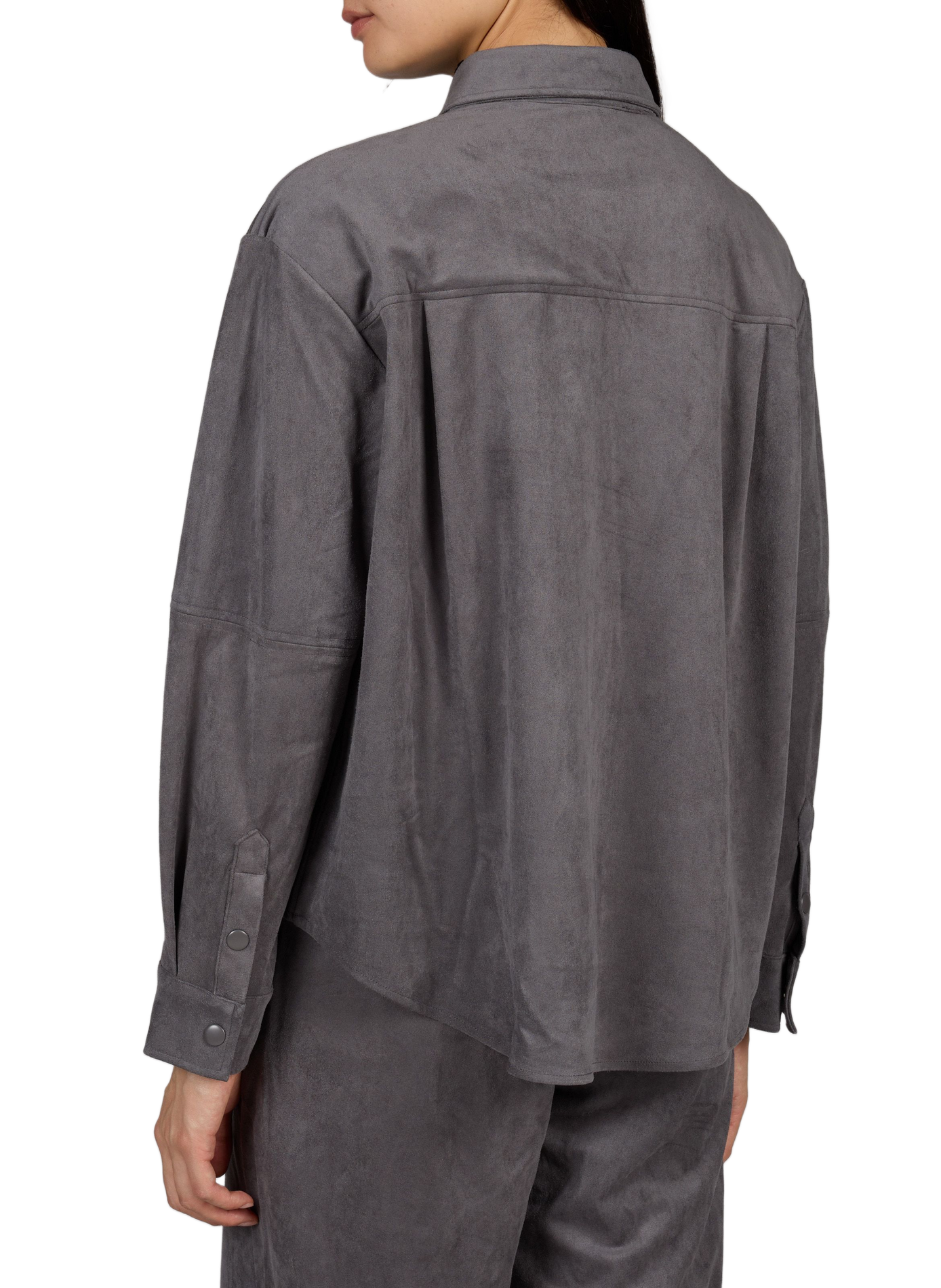 Loose-Fitting Button-Up Top in Suede-Effect Fabric OBJECT Grey