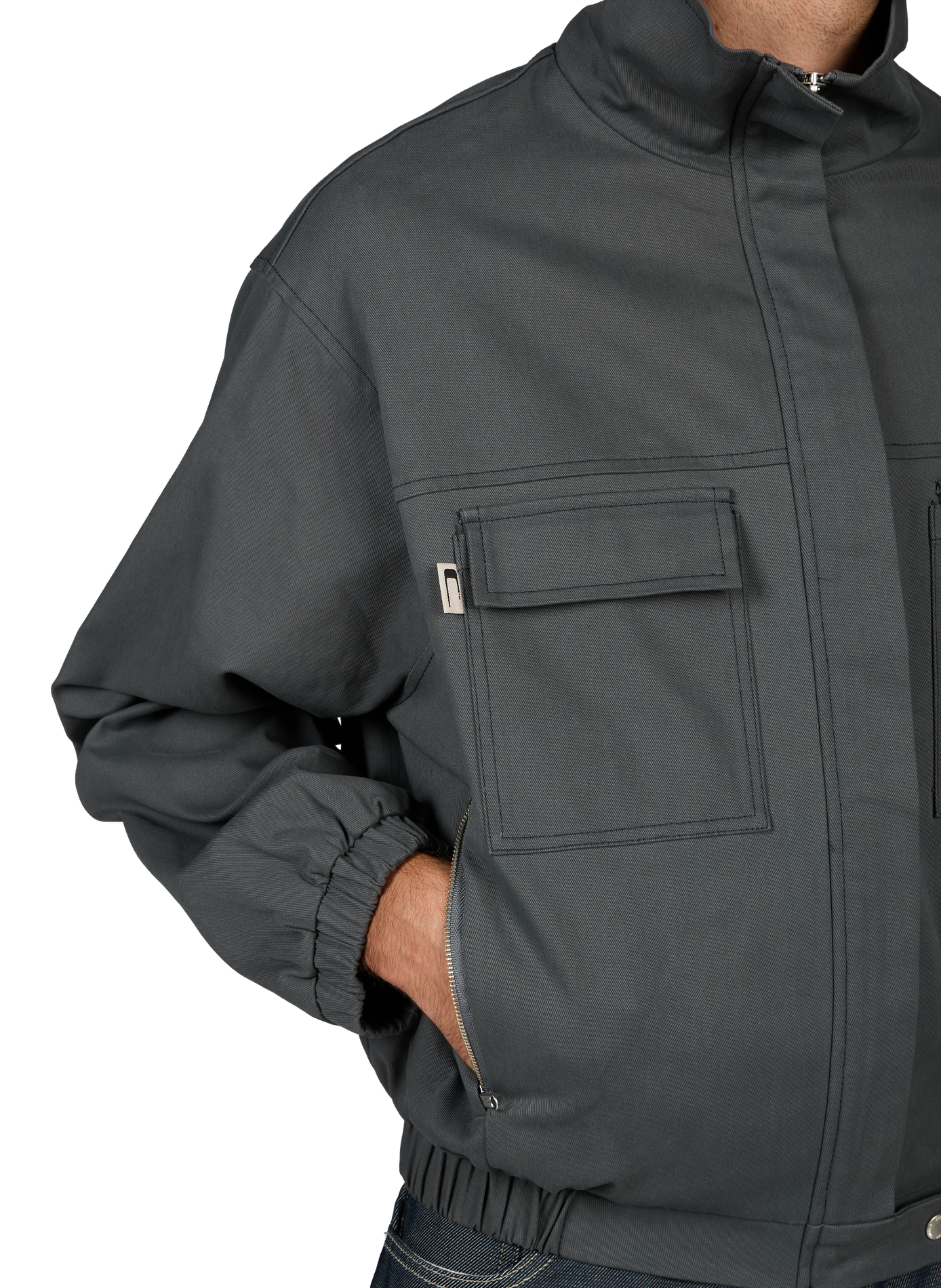 Zip-up jacket with high collar in blended cotton. CARRER Black