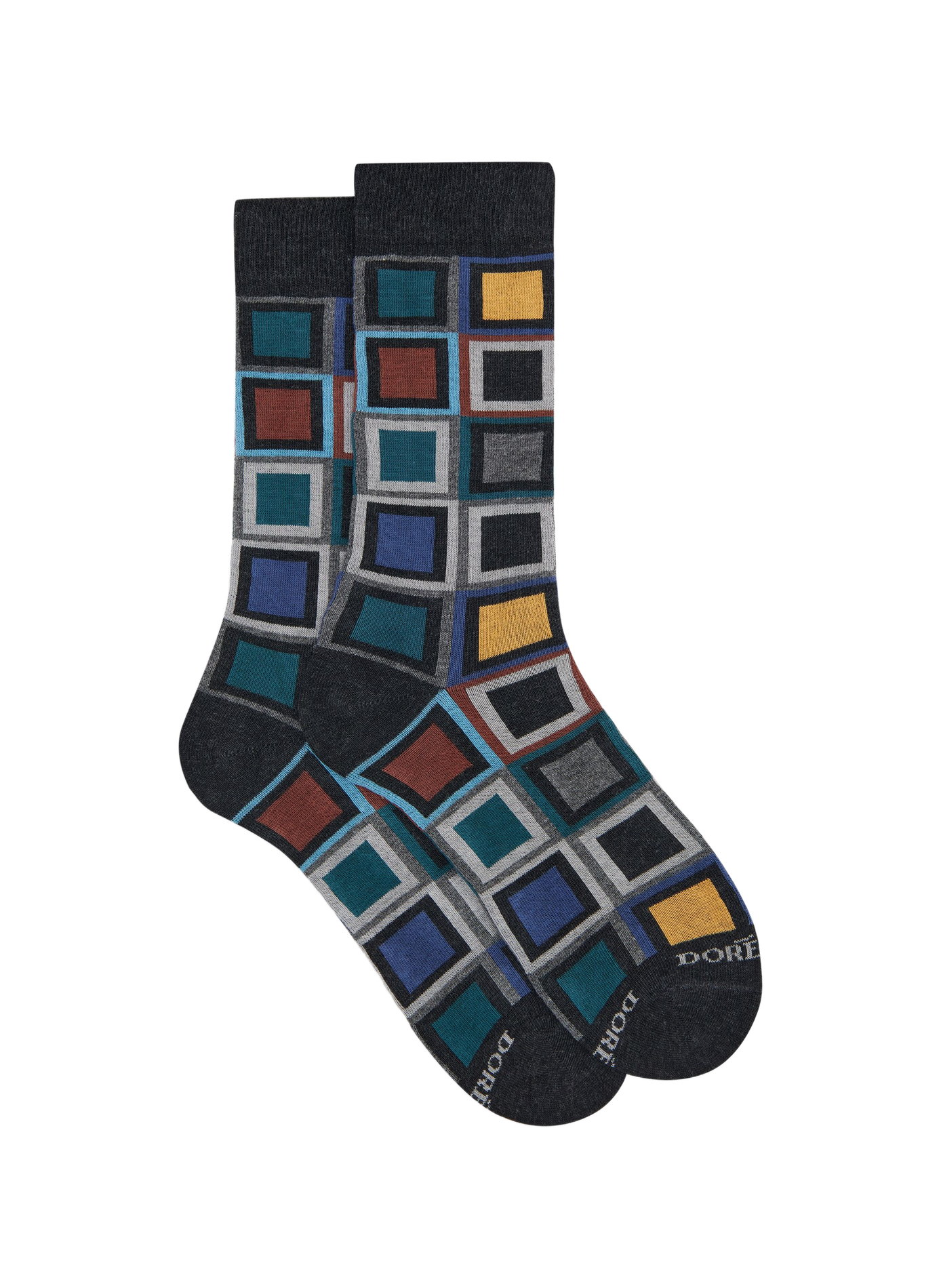 Halbhohe karierte Baumwollmischsocken DORÉ DORÉ Grau