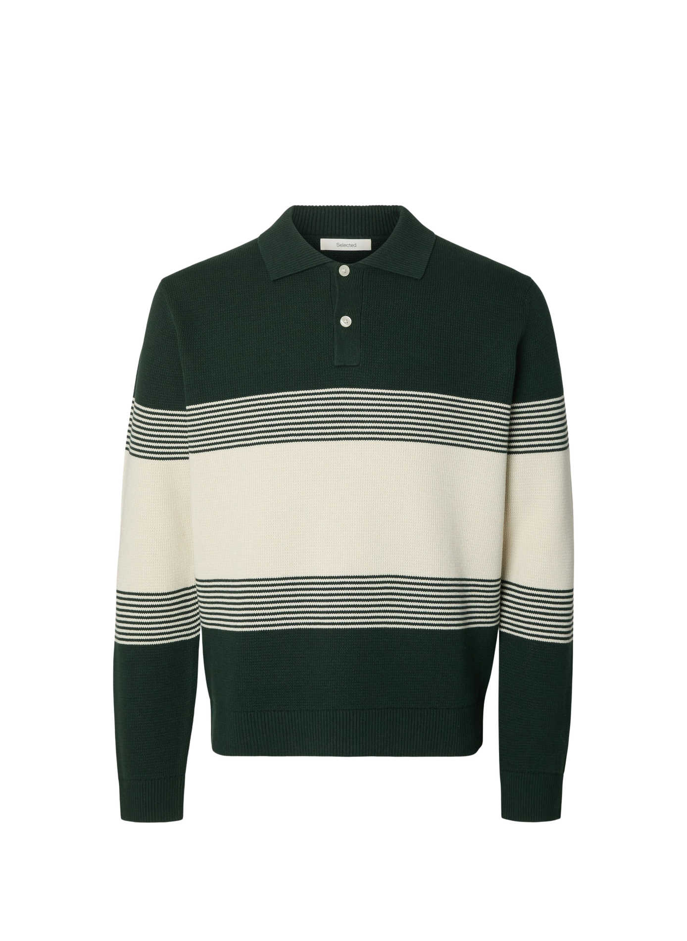 Button-Neck Cotton Sweater SELECTED Green