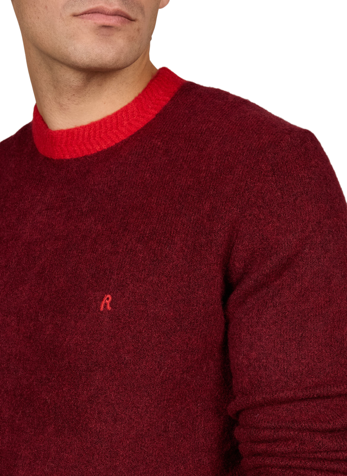 Round-neck solid color wool blend sweater REPLAY Red