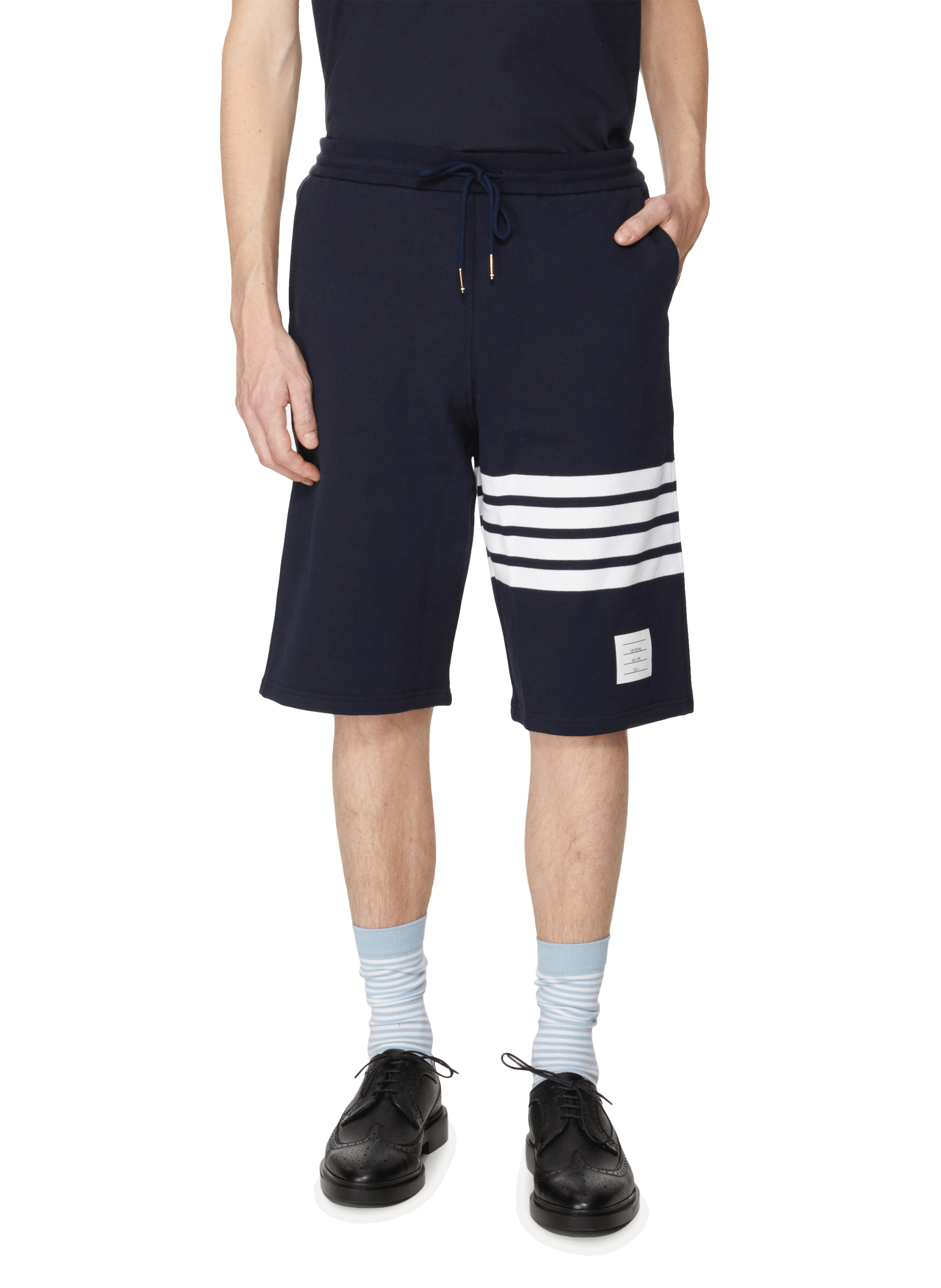 THOM BROWNE Striped cotton shorts Blue