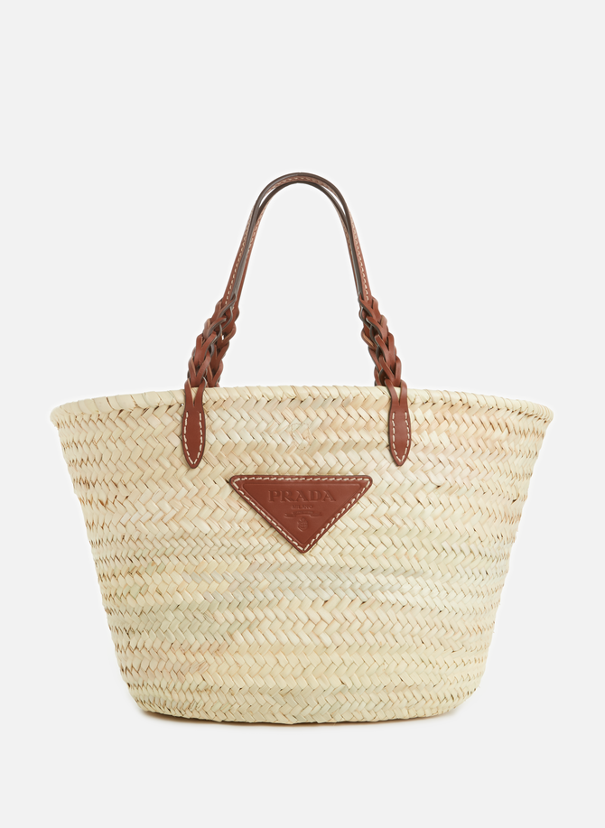 Natural fibre and leather basket bag PRADA