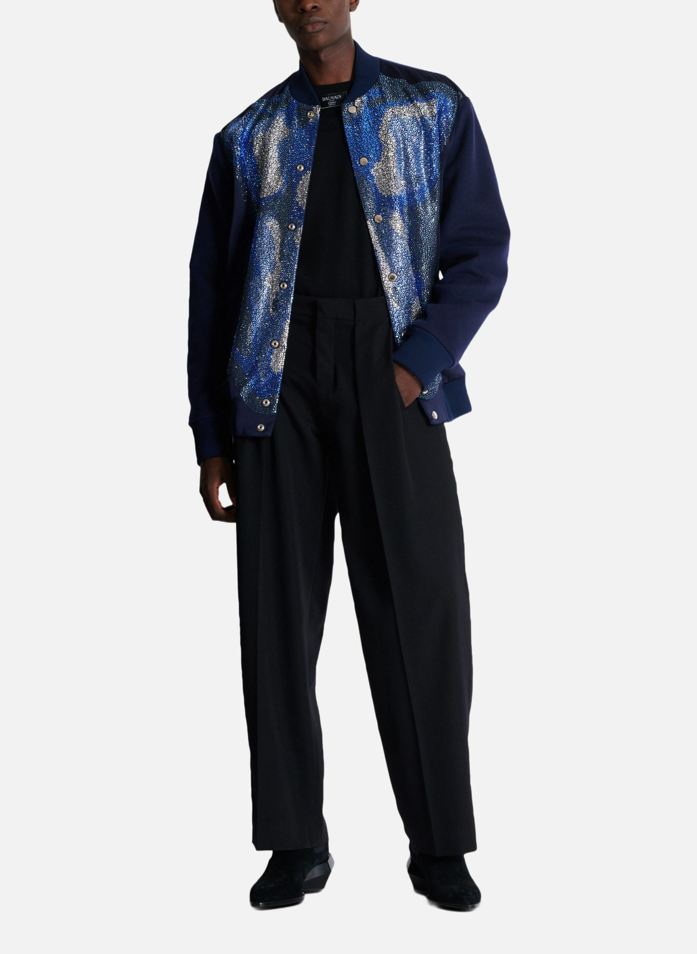 Pantalon à plis en grain de poudre BALMAIN Noir