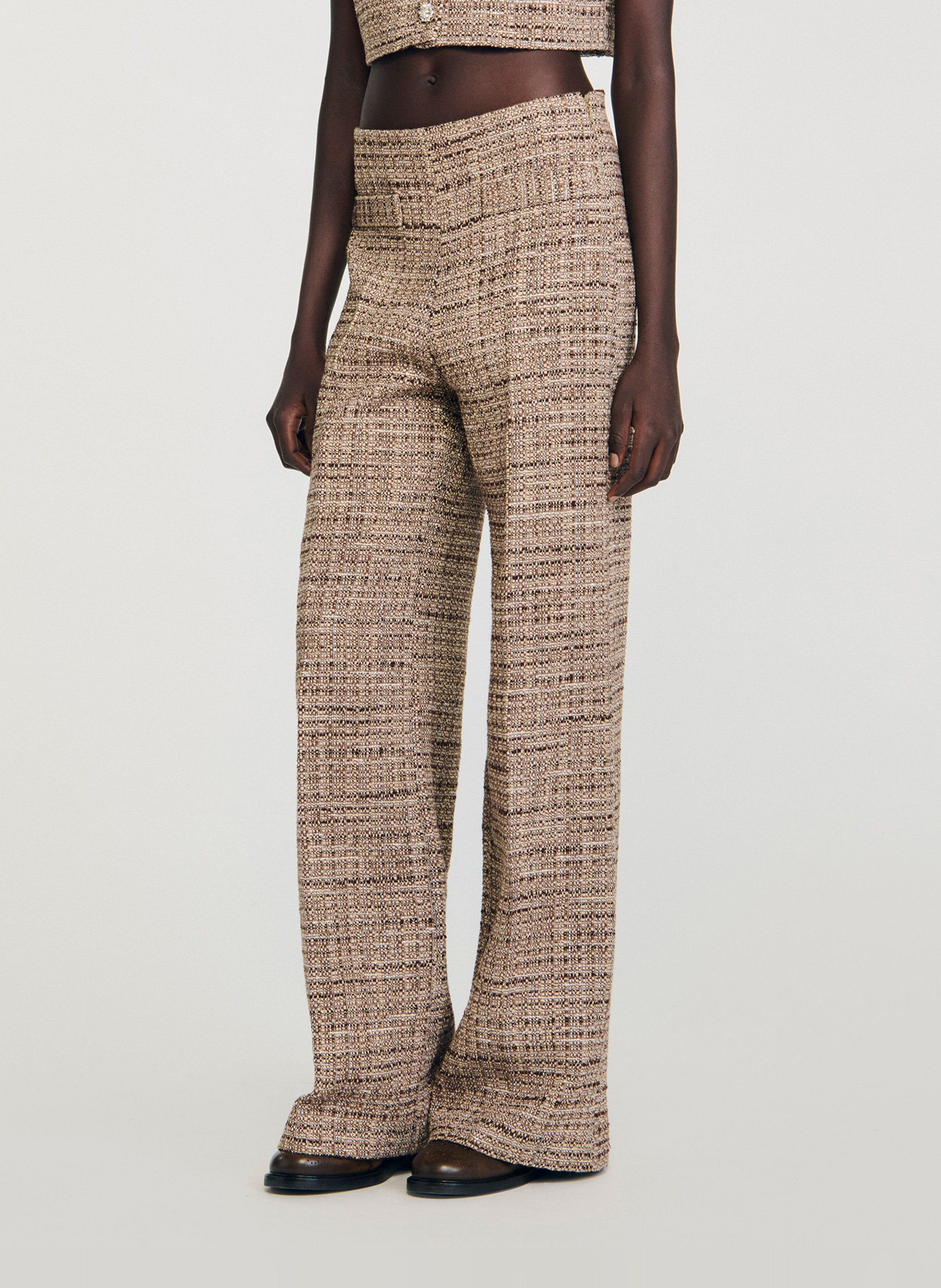 Pantalon patte d'eph en tweed SANDRO Marron