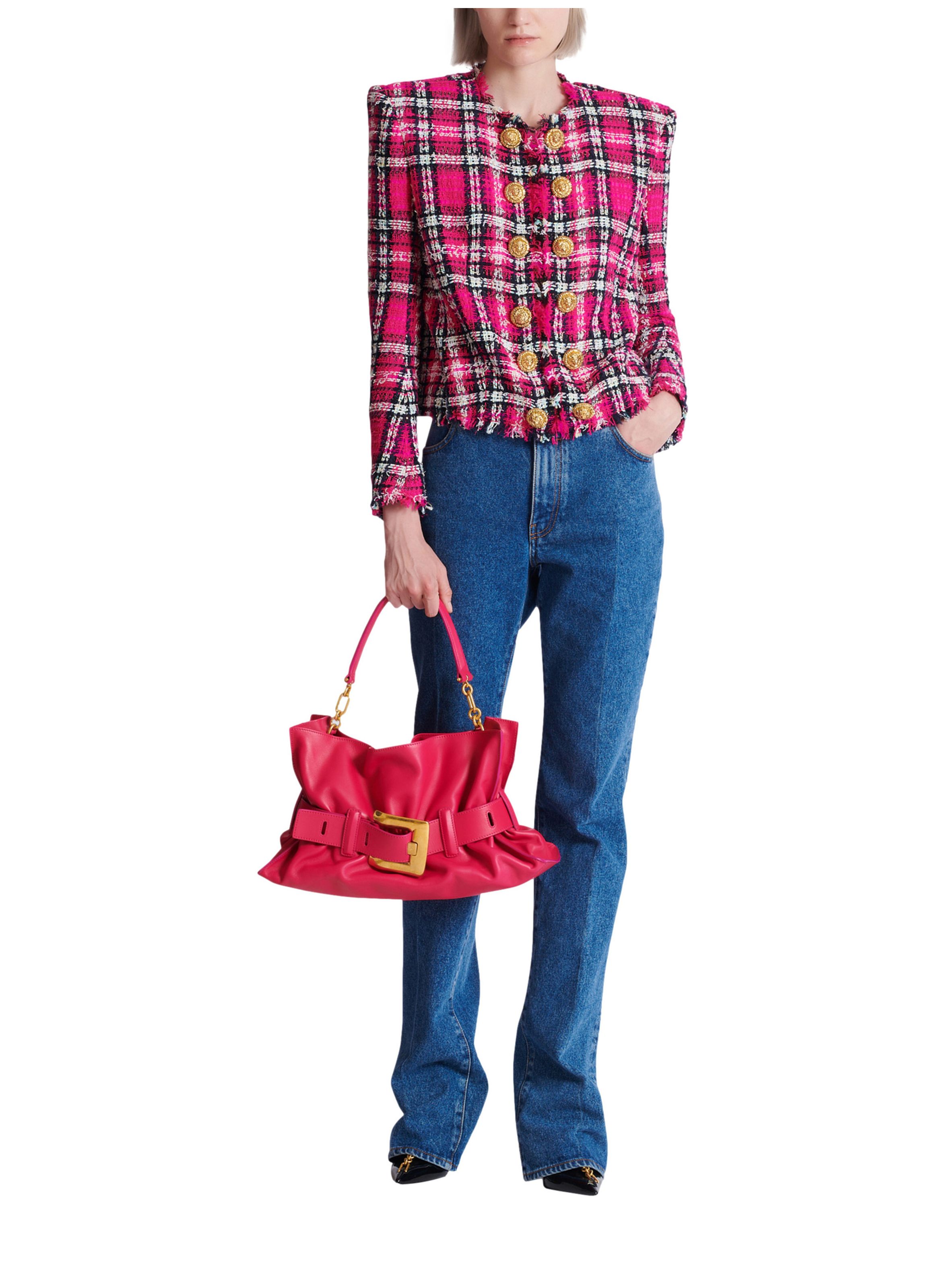 Spencer en tweed tartan à paillettes BALMAIN Rose