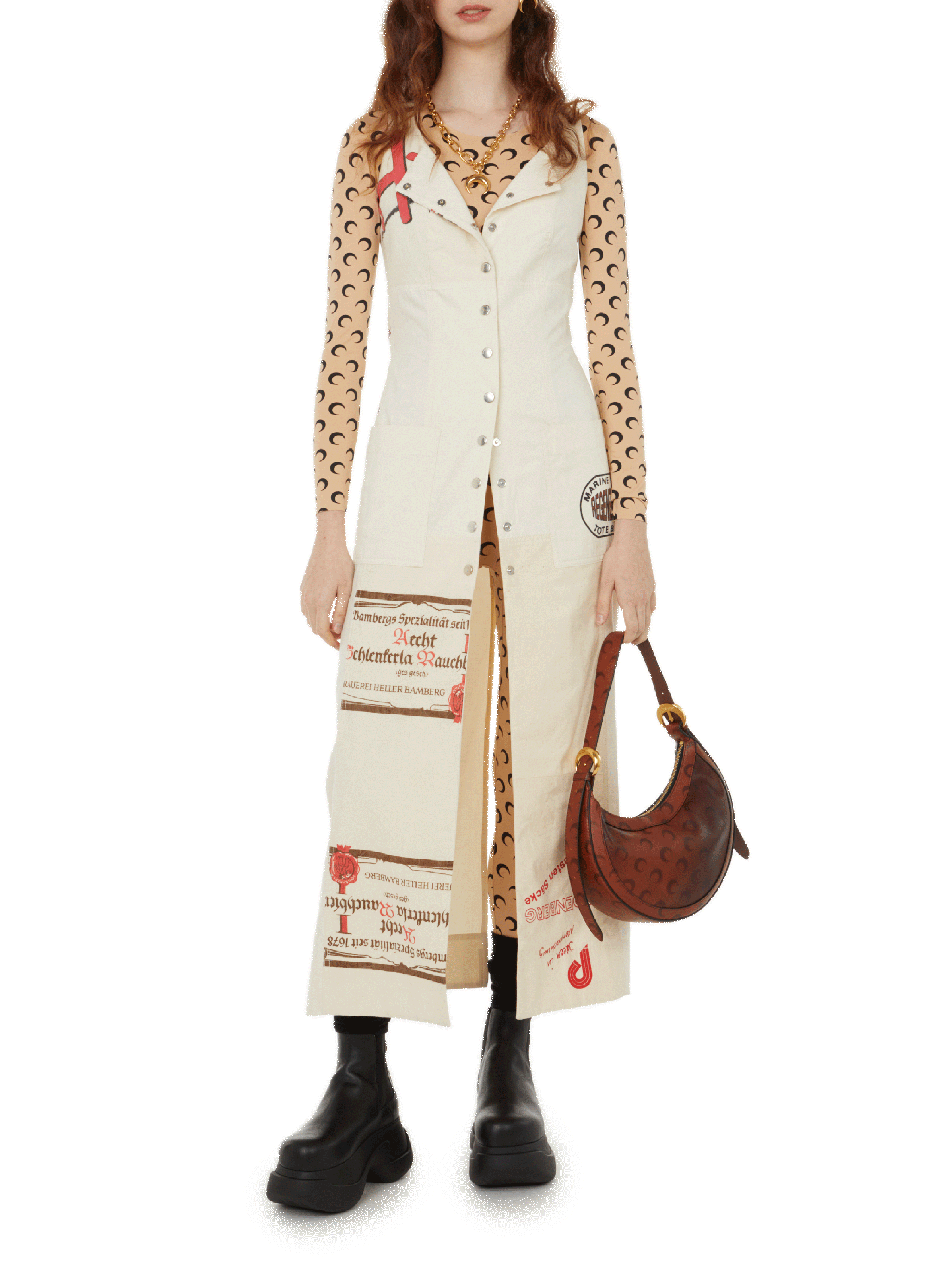 MARINE SERRE Robe longue imprimée en coton Multicolore