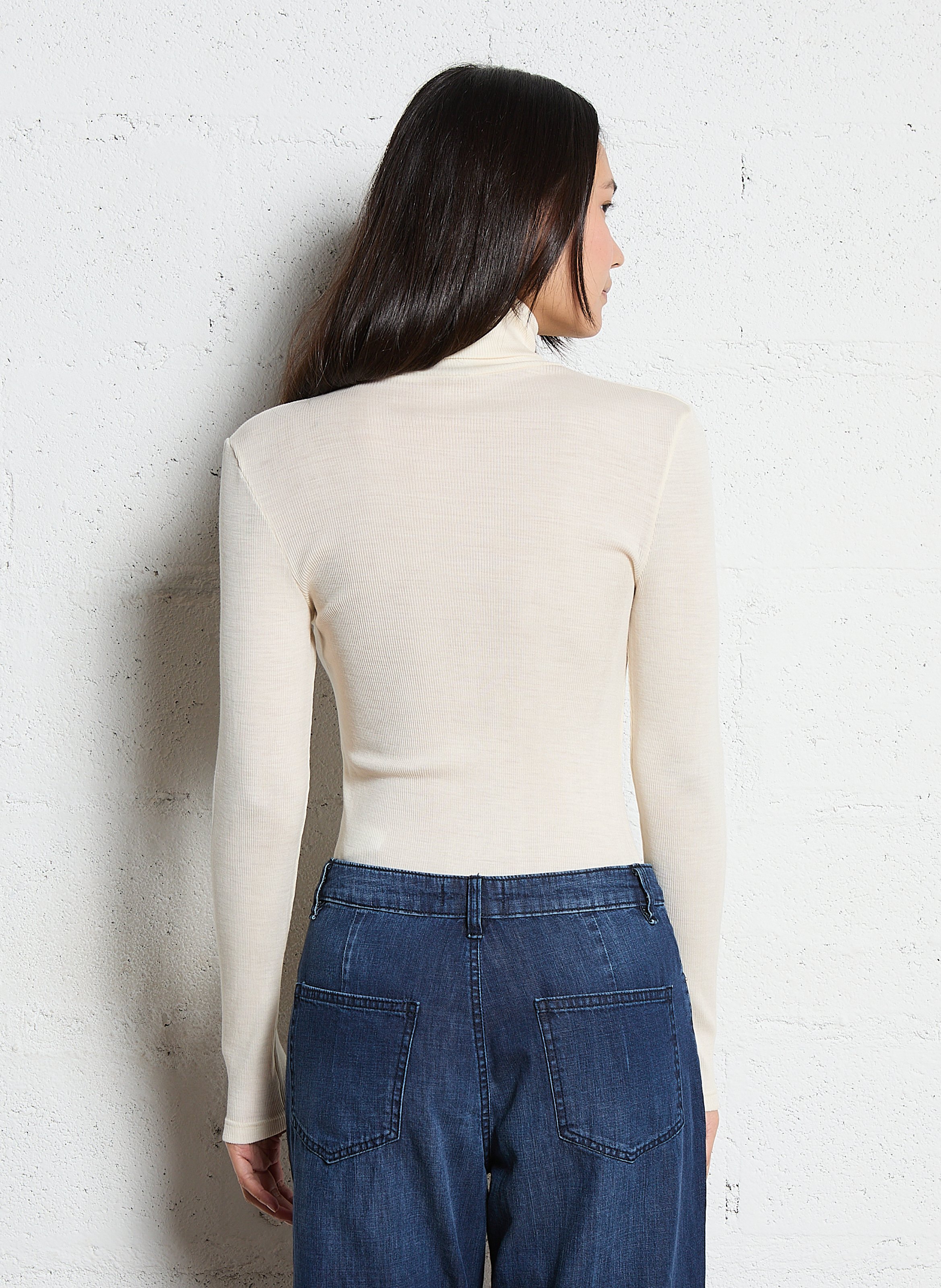 Pull moulant col roulé en laine et soie ARMOR-LUX Beige