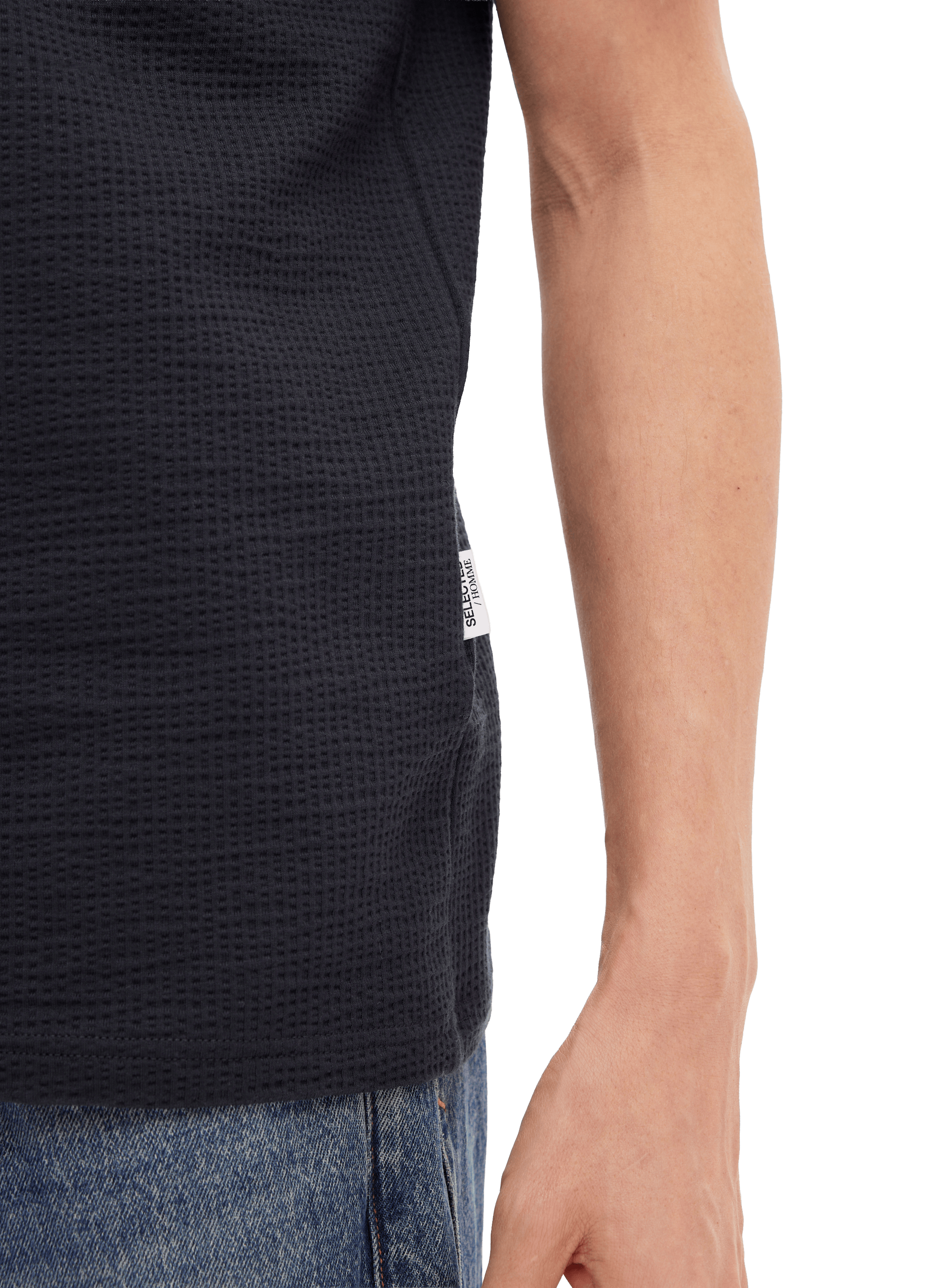 Round neck t-shirt in blended piqué cotton SELECTED Blue