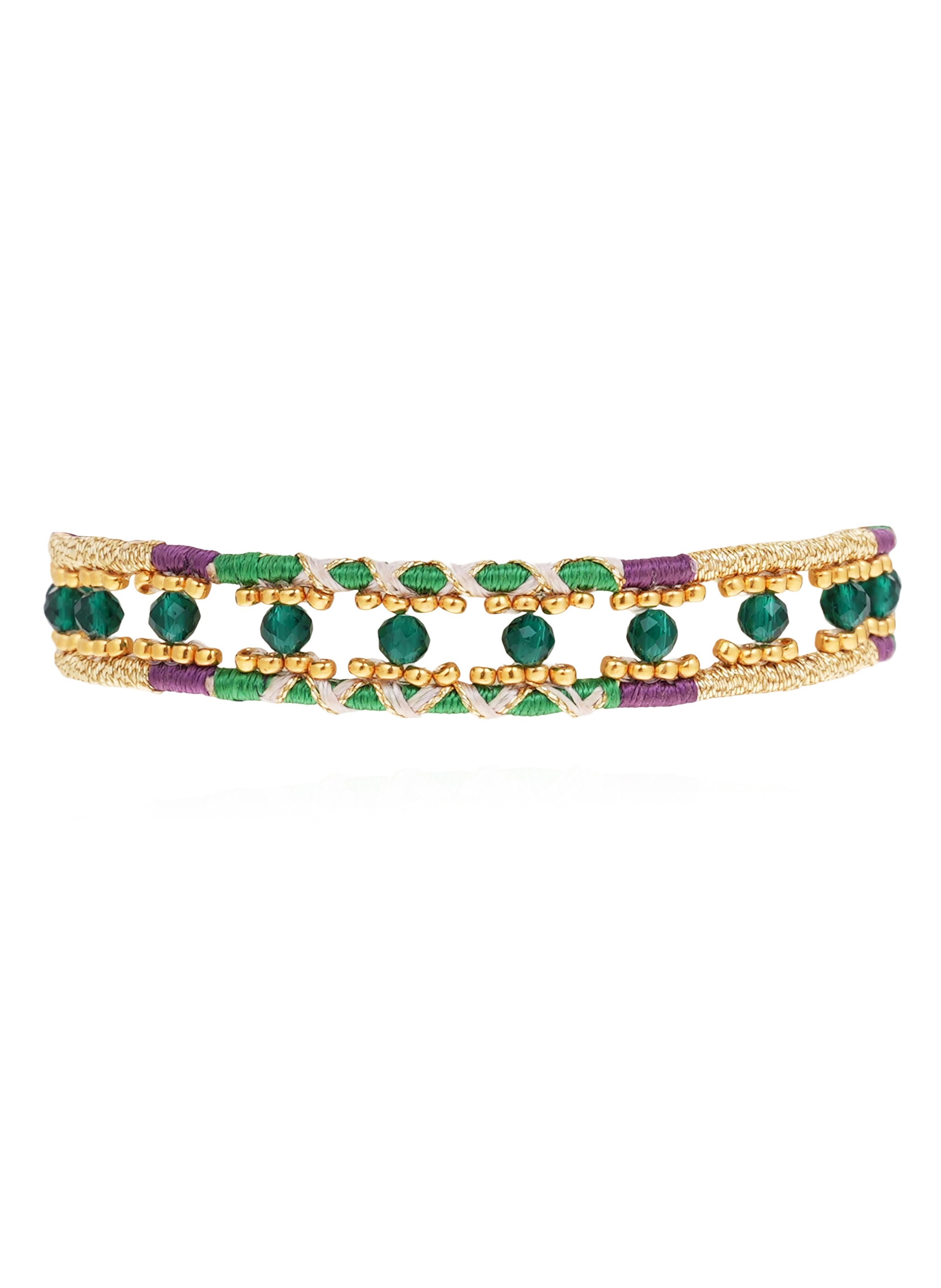 Bracelet manchette perles et liens fermoir aimanté YLIM HIPANEMA Vert