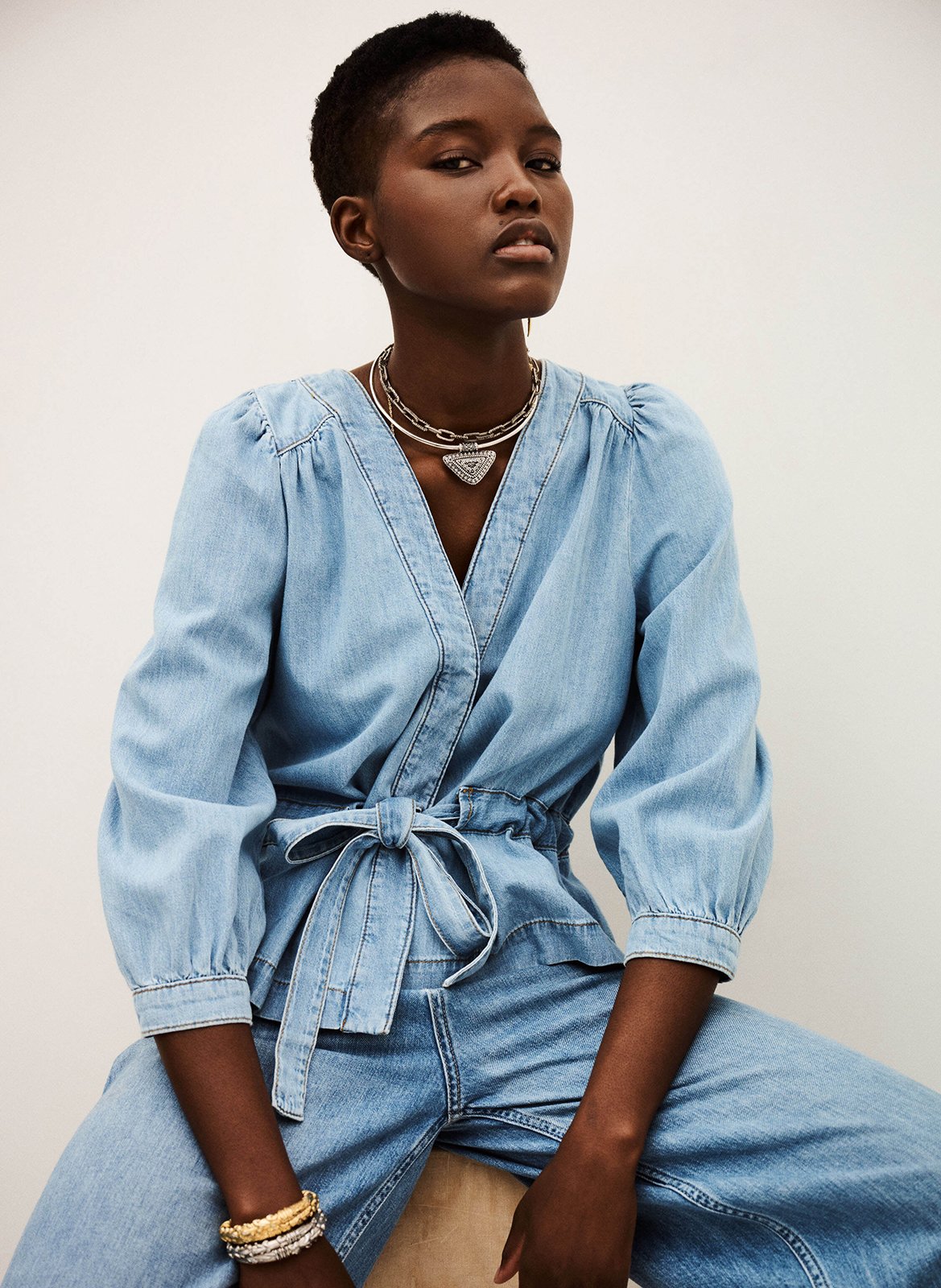 Top col v droit en coton lavina BA&SH Bleu