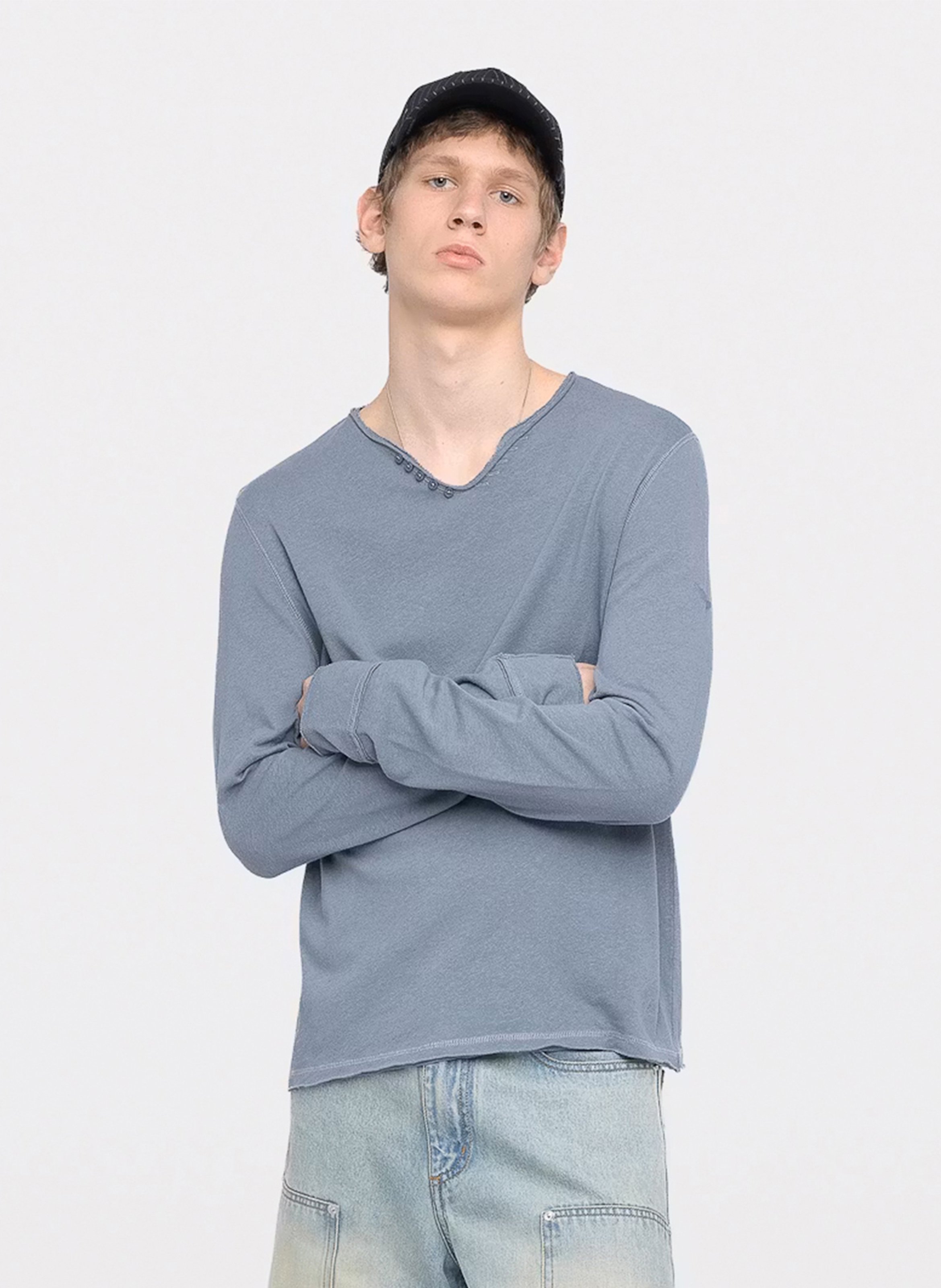 Tee-shirt droit uni en coton et lin monastir ZADIG&VOLTAIRE Bleu