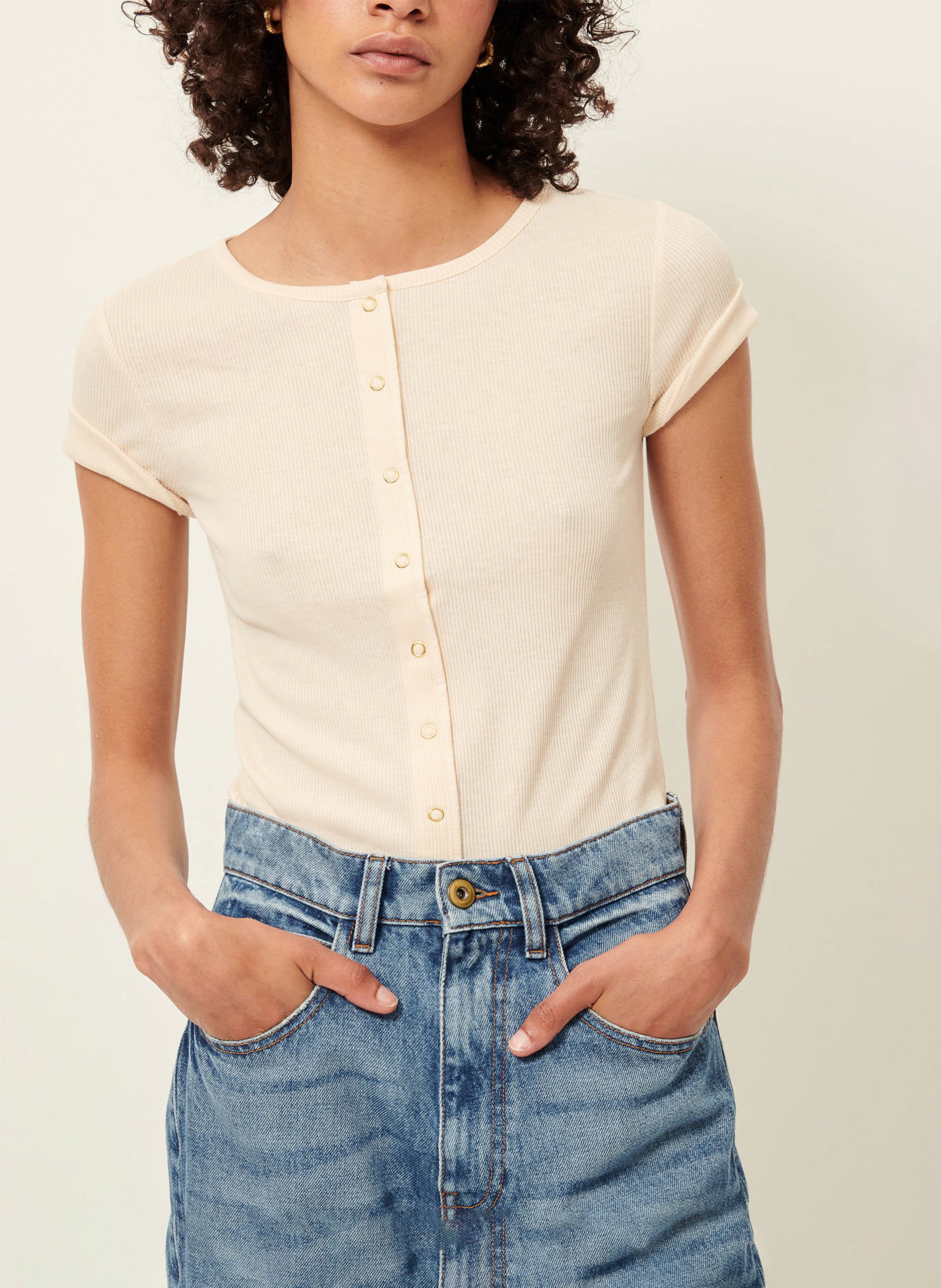 Tee-shirt boutonné uni manches courtes clark SESSUN Beige