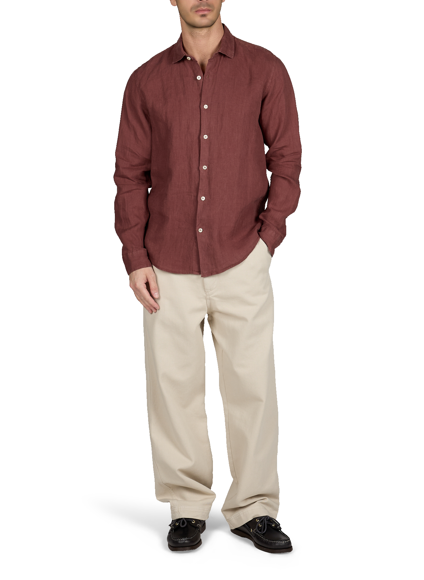 Chemise unie à manches longues en lin LAFAURIE Rouge