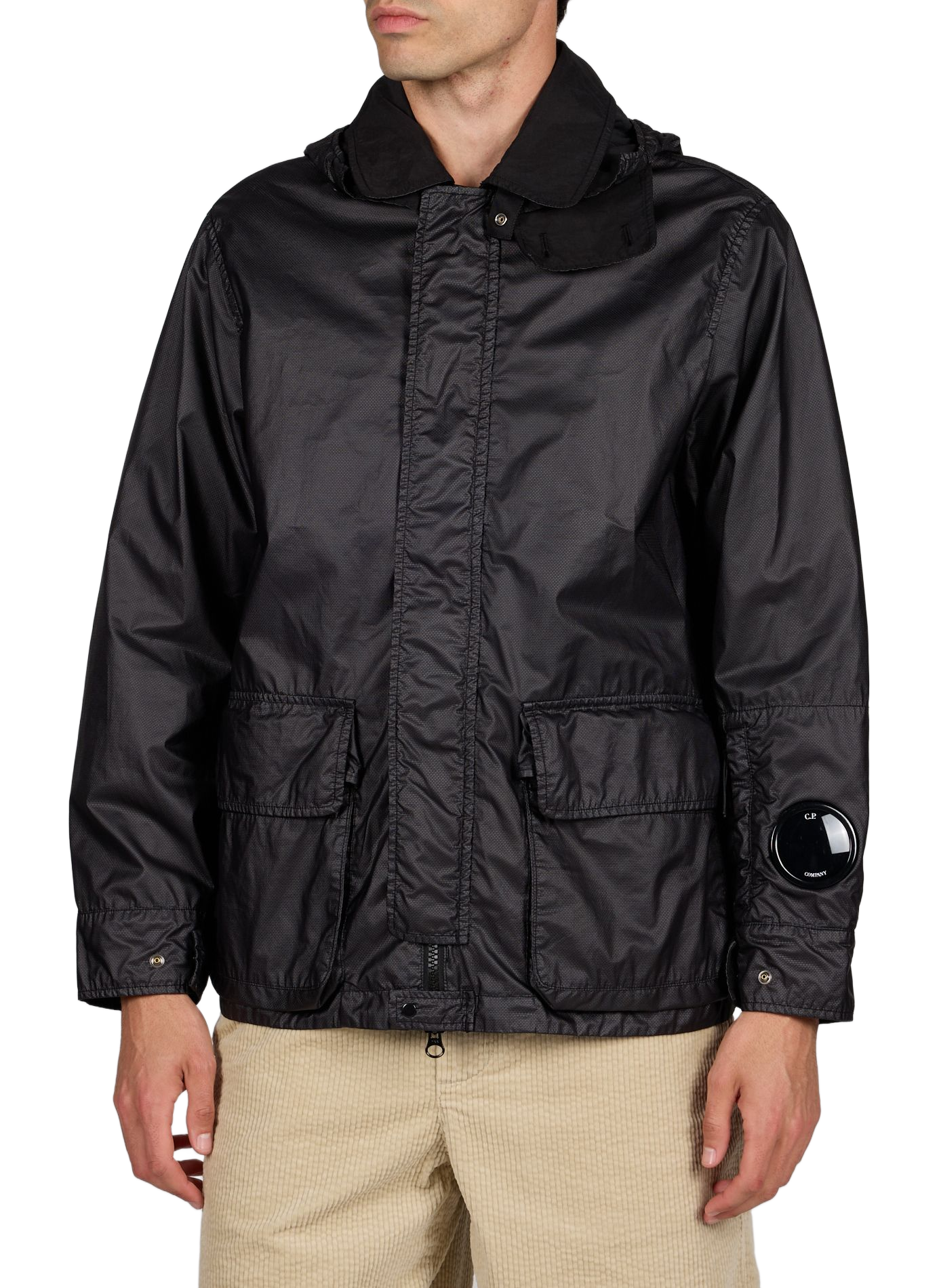Veste imperméable à capuche amovible en coton CP COMPANY Noir